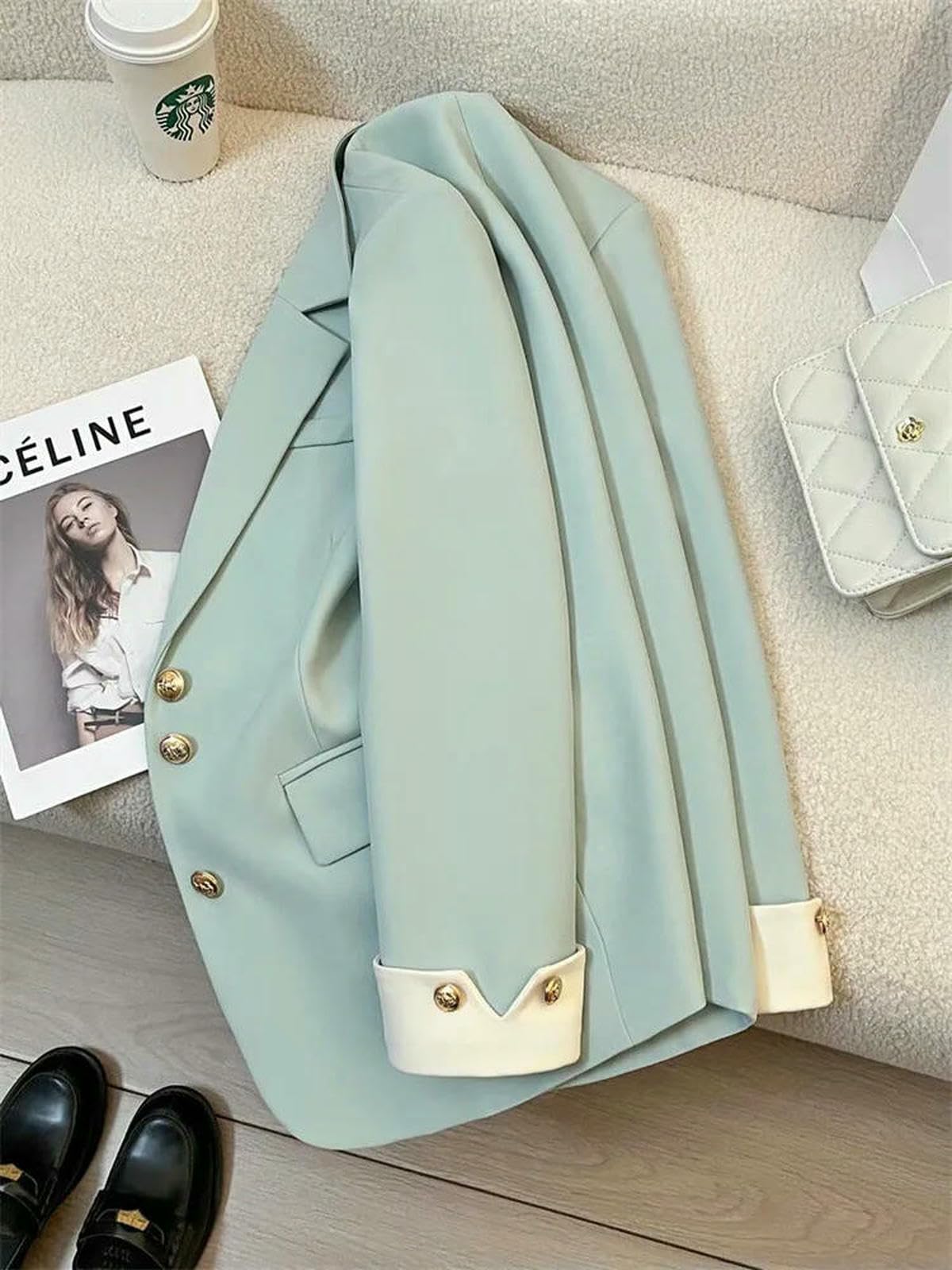 Abbigliamento Donna Donne Officile Lunga Lunga Lady Blazers Autotungno Invellato Singolo Singola Singola Singola Scella-Nero-s