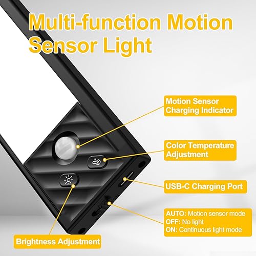 Miniatura 2 de Iluminación para debajo del gabinete, 65 LED, 3 temperaturas de color, luces recargables de armario, luz con sensor de movimiento ajustable para