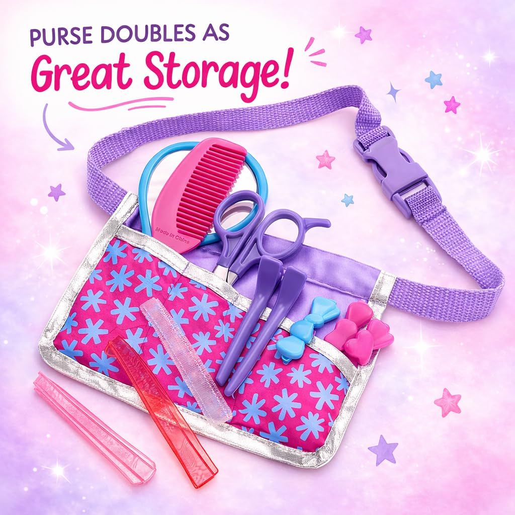 Beauty Hair Stylist Set - Boutique Beauty Salon Fashion Pretend Play Set for Girls with Toy Blow Dryer, Curler, Scissors, Comb, Mirror & Other Styling Tools