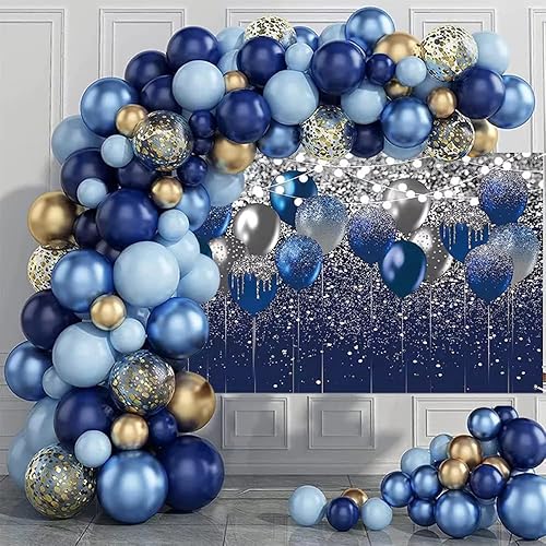 Miniatura 7 de Telón de fondo azul con purpurina de 10 x 6.5 pies, telón de fondo para fotografía, fiesta de cumpleaños de bebé, graduación, globo azul con