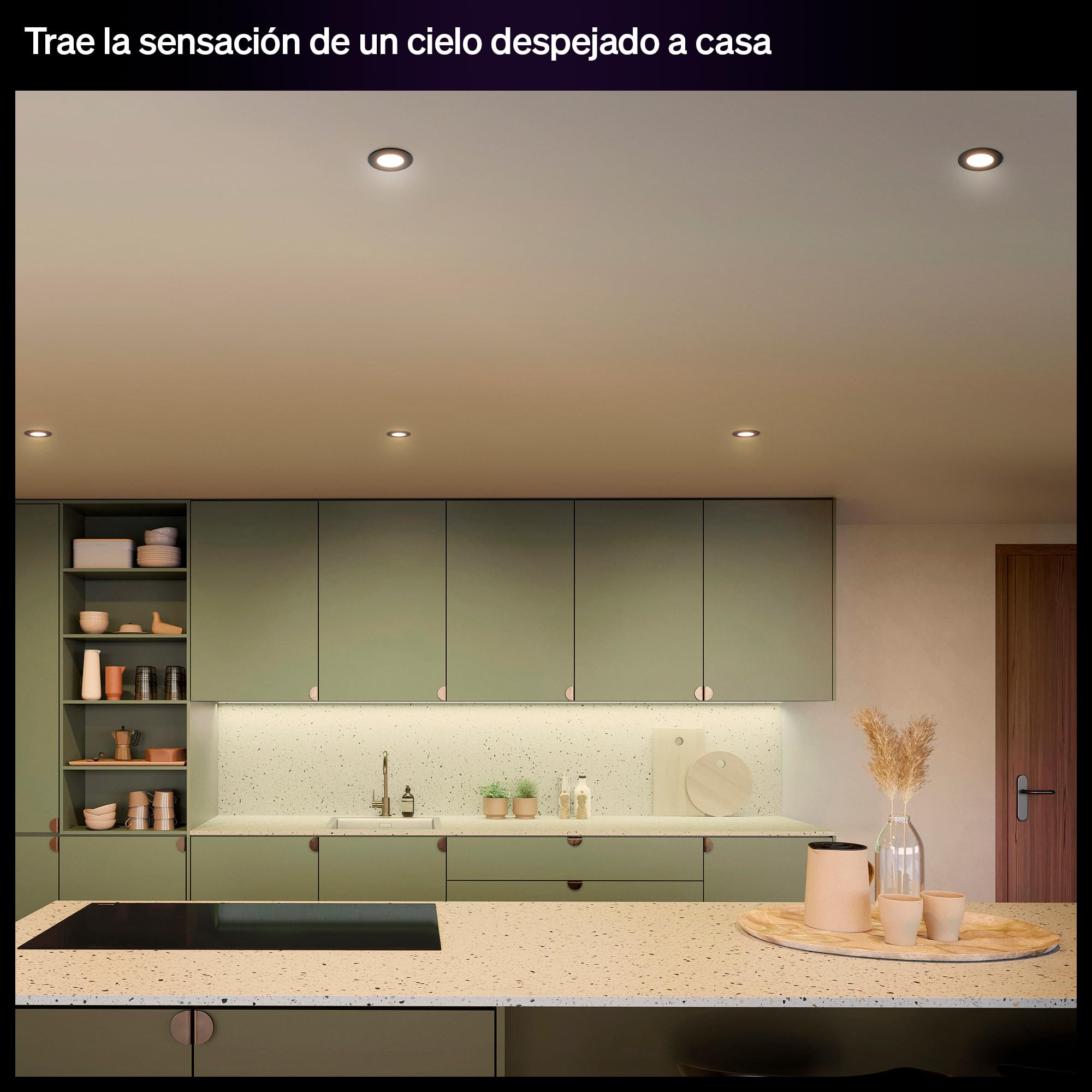 Philips Hue Slim Downlight, Plafón LED Empotrable, 1000 lm, 90 mm, Diseño Delgado, Espectro Luz de Día 1000K-20000 K, Regulación Ultrabaja, Color Preciso, Iluminación Inteligente, Negro, Pack de 1