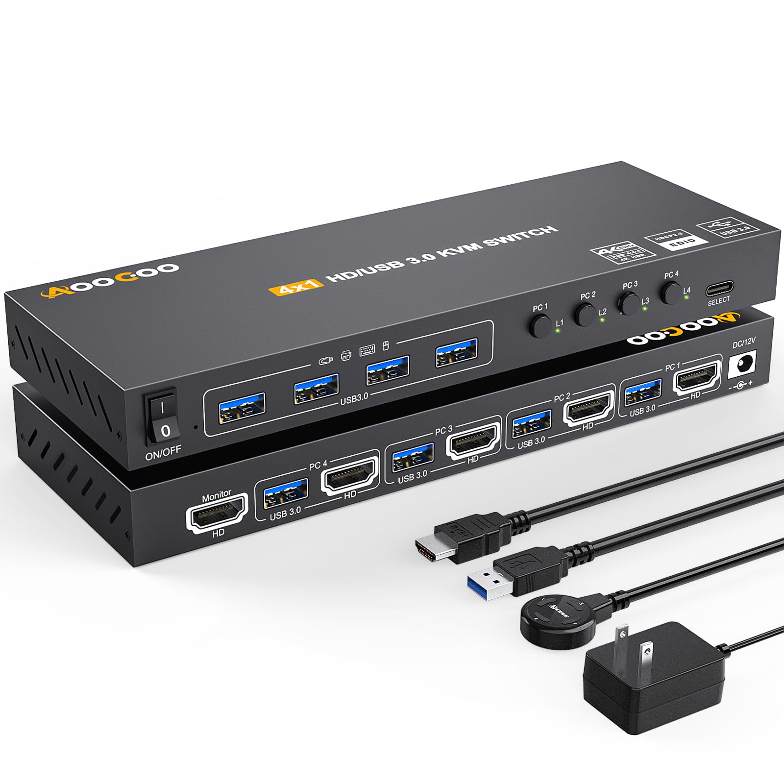 Amazon.co.jp: KVMスイッチ HDMI 4K@60Hz、4台のコンピューター用KVM