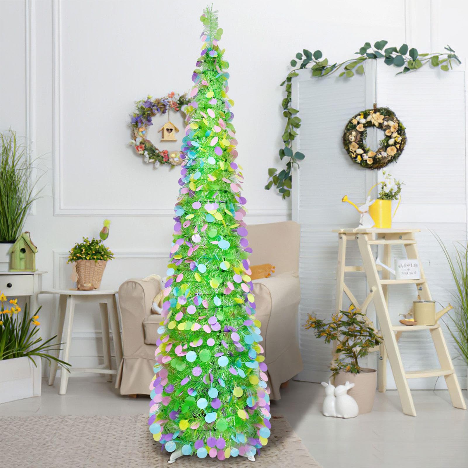 Árbol de de Primavera: Mini Soporte Festivo para Estilo temático navideño, Colgantes Coloridos, escaparate de Temporada Brillante para reuniones Familiares, Escultura Inspirada en