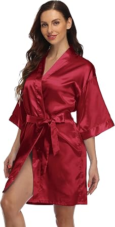 Women Satin Robe Wedding Shower Party Bathrobe Silky Kimono for Bride and Bridesmaids