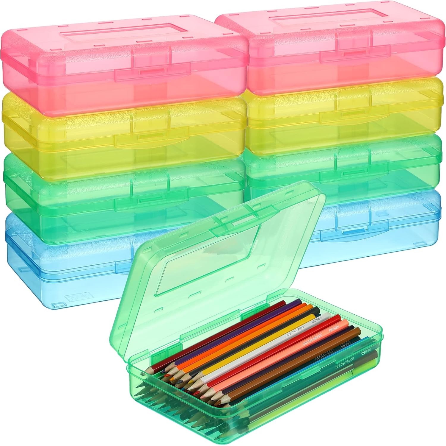 12 Pcs Plastic Pencil Box Large Capacity Pencil Case for