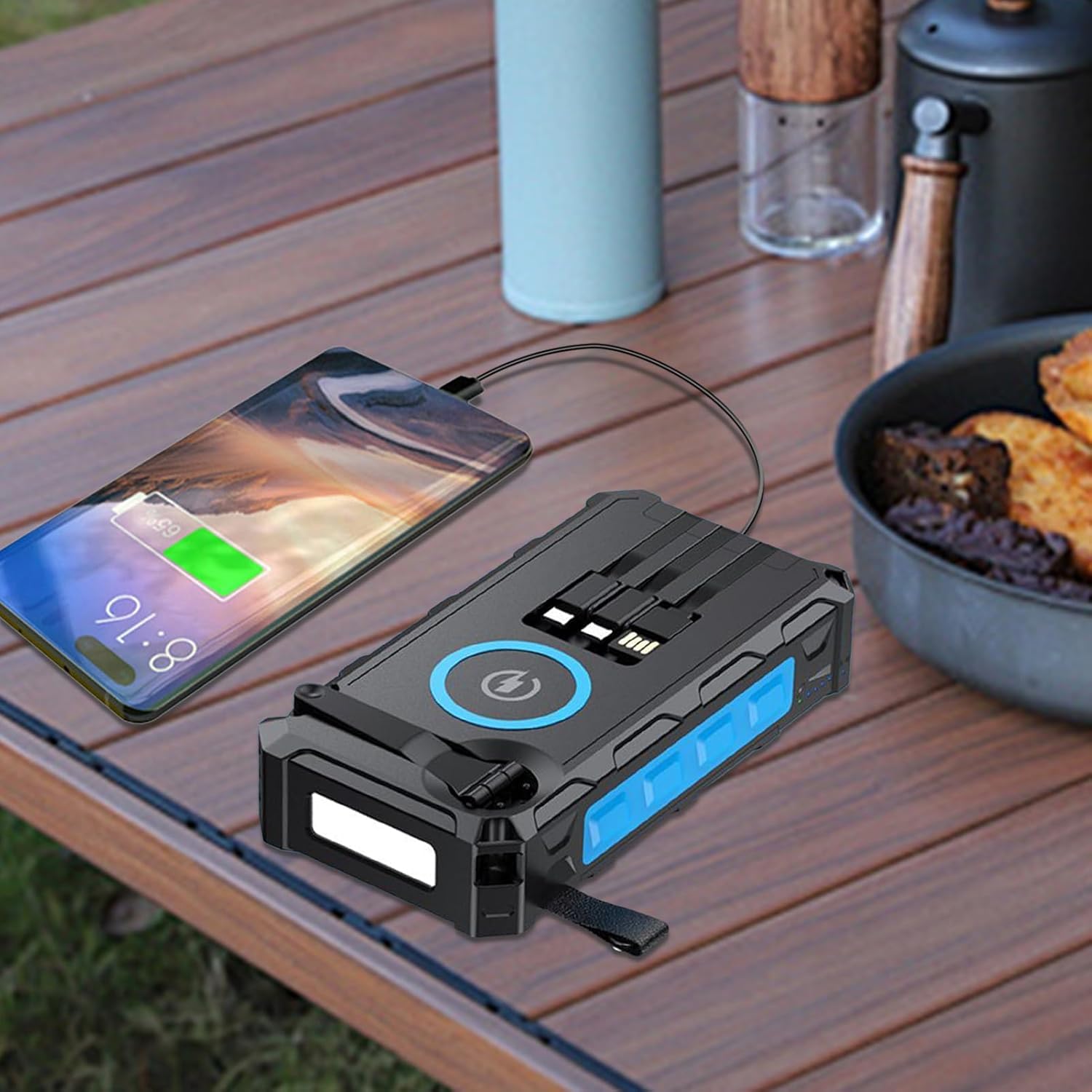 Power Bank portatile a energia solare con manovella, ricarica rapida da 20000 mAh, uscita a 6 dispositivi, impermeabile IPX66, adatta per campeggio, zaino in spalla, uso