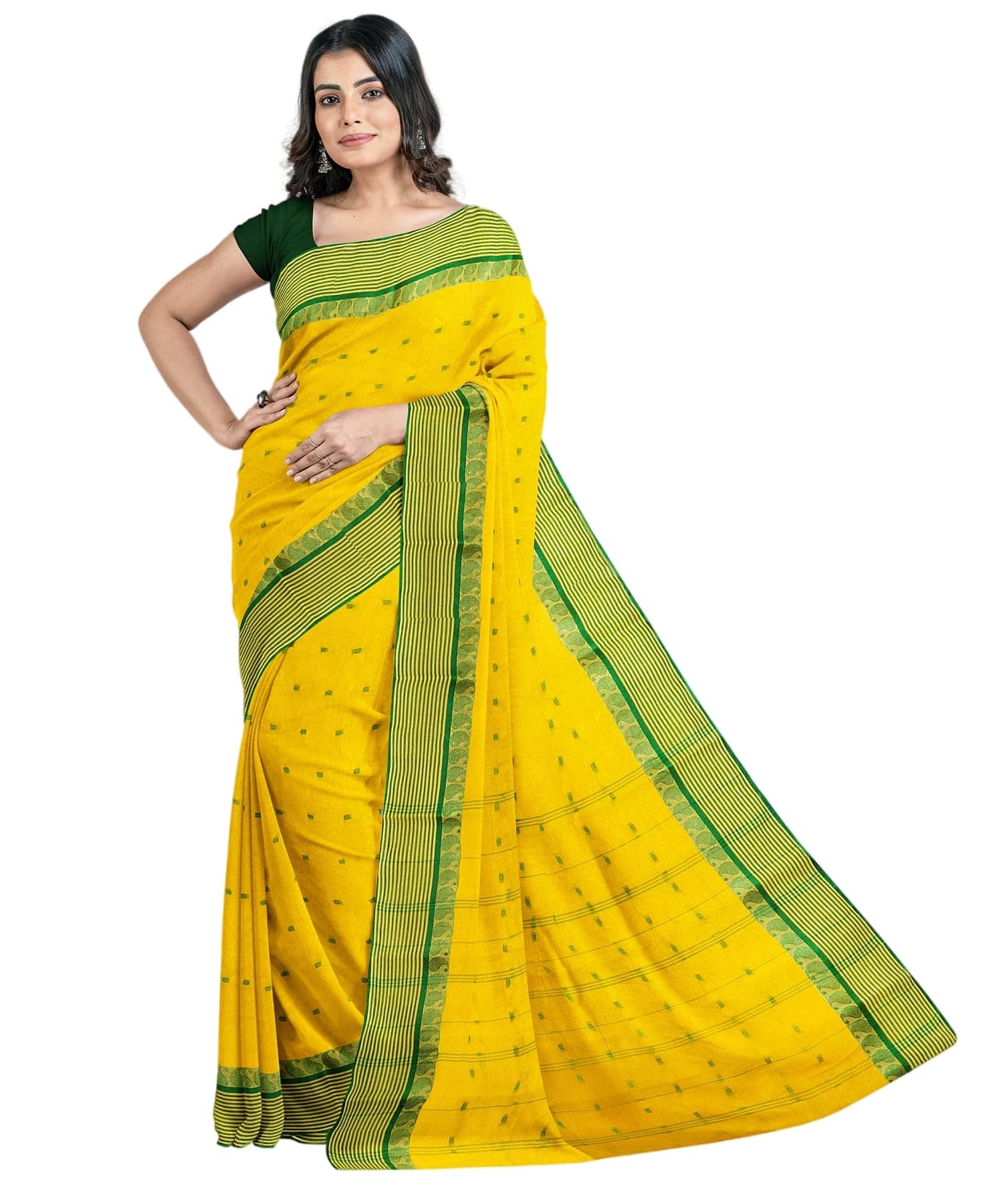 ec esha's collection Women's Traditional Pure Cotton Aam Kalka Tant Saree Without Blouse Piece-picture-44
