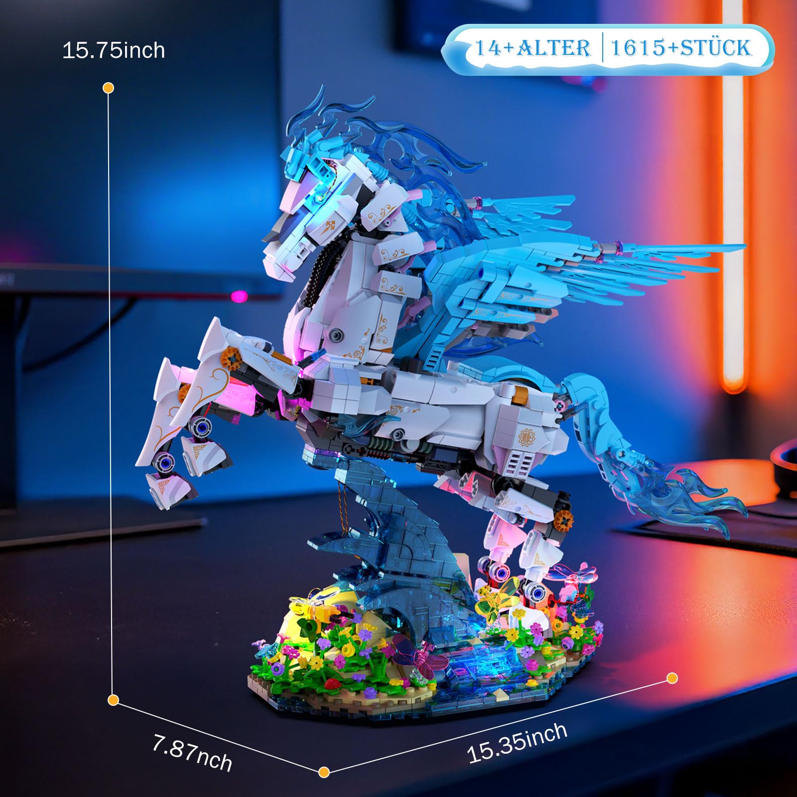 Pegasus Bausatz für Erwachsene und Jugendliche ab 14+, Fantasie Fliegendes Pferd Klemmbausteine Spielzeug Modell, Heimbüro Dekor, Kreatives Geschenk für Mädchen Jungen (1615 Stück)