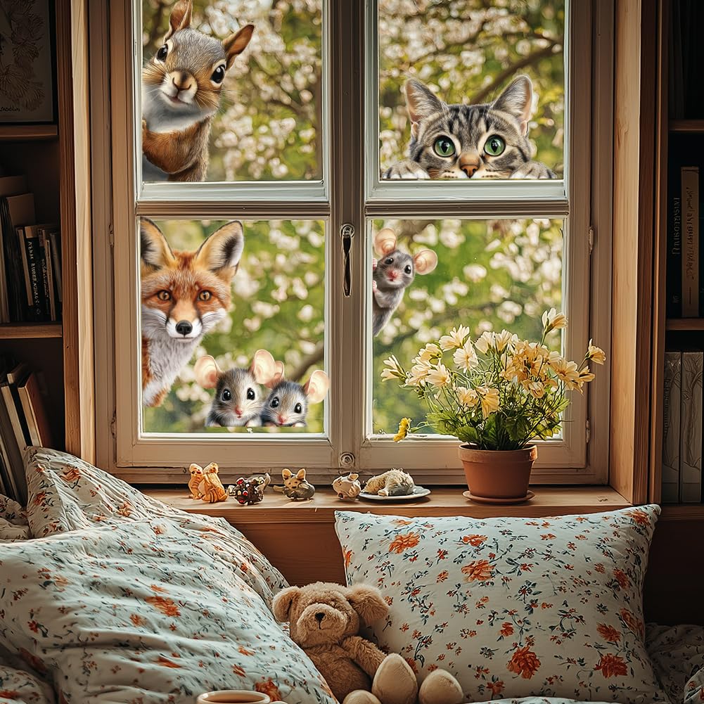 ANATTASOUL Fensterbilder Herbst & Winter - Doppelseitige Vögel & Ahornblätter Aufkleber