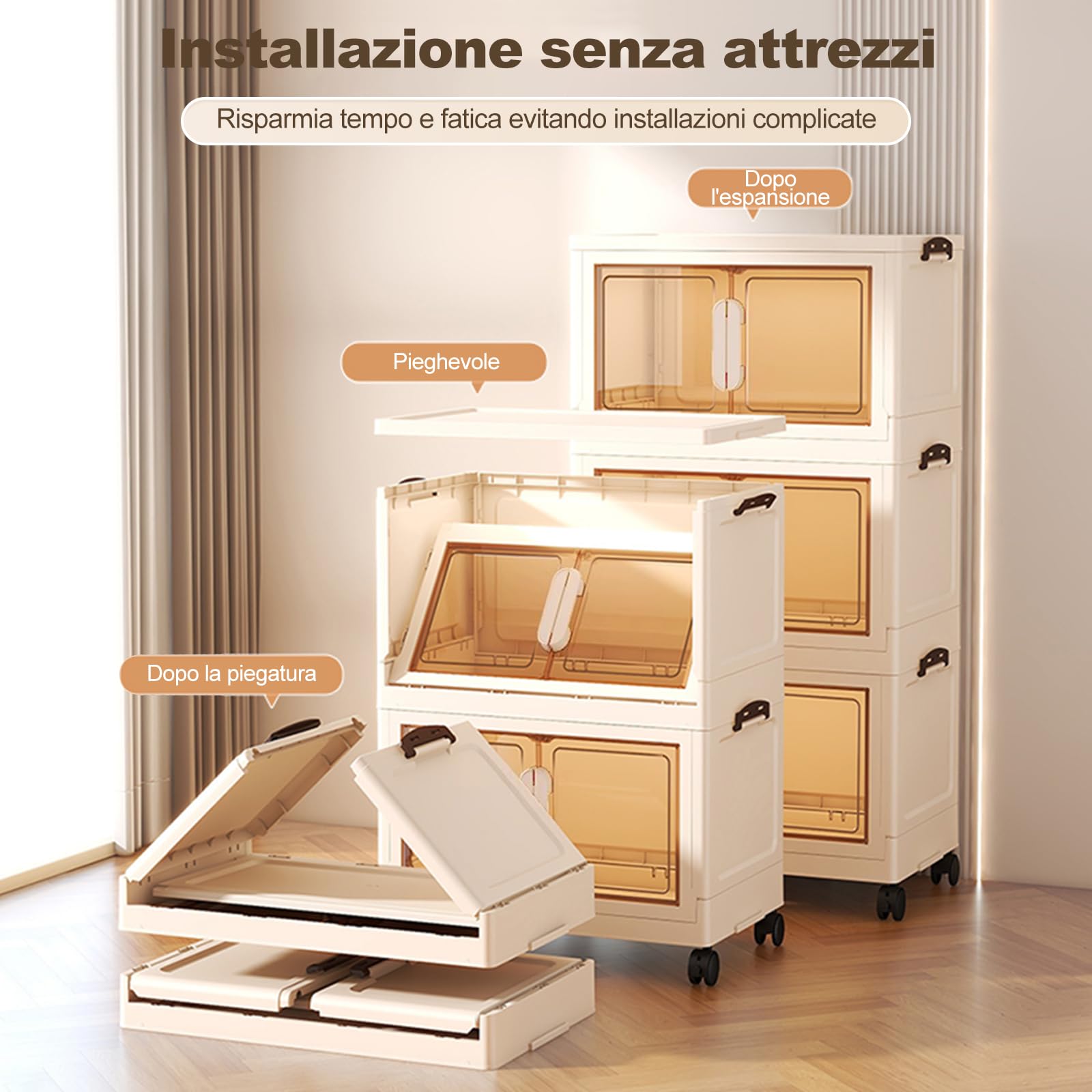 Ergocar Scatola Di Stoccaggio, Doppia Porta Di Apertura Magnetica Grande Armadietto Di Capacità,Scatole Di Stoccaggio Di Plastica Trasparente Con Puleggia, Per Camera Da Letto, Ufficio e Cucina