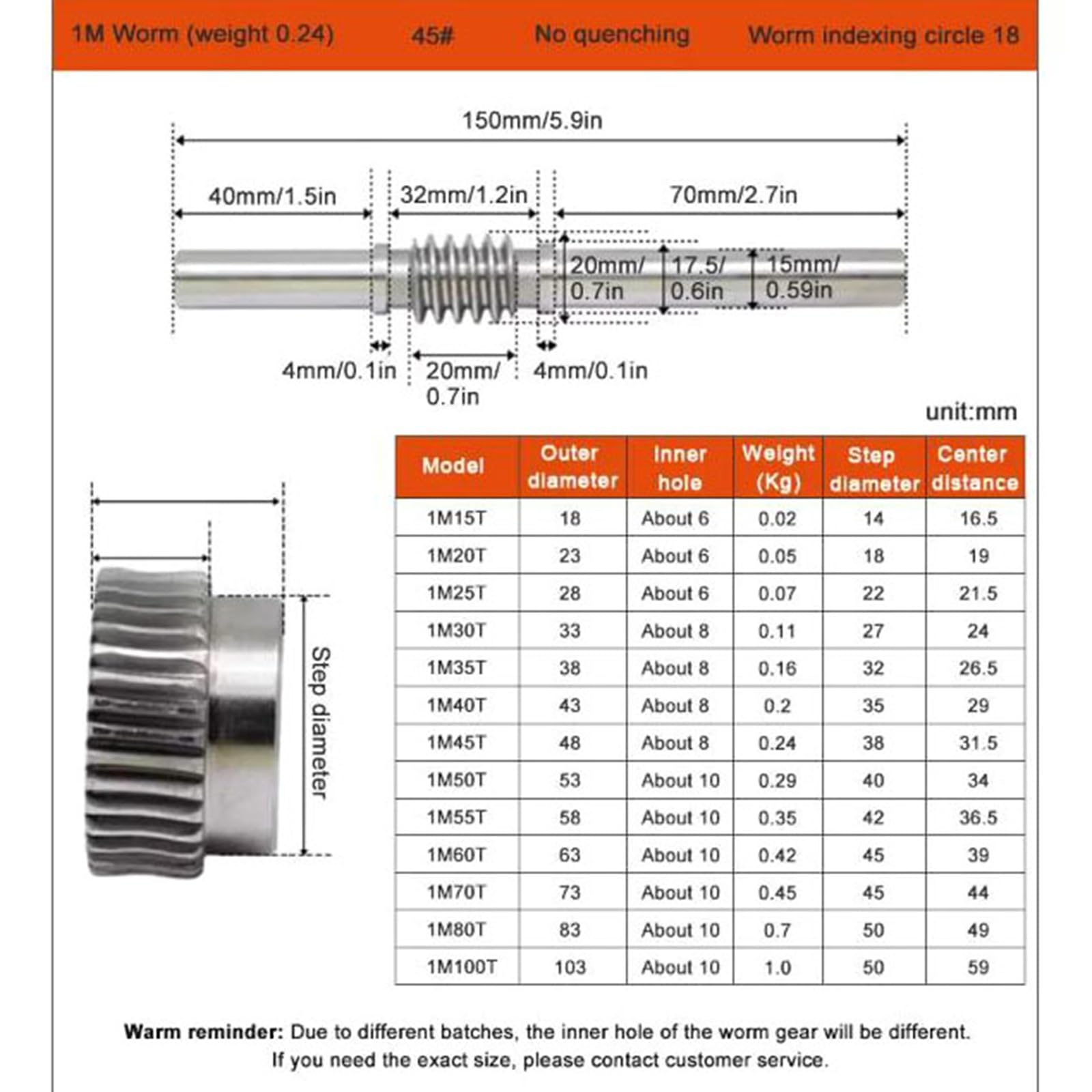 Set Vite senza Fine e Ruota per Ingranaggi (Worm Gear), 1 Modulo 55 Denti, Acciaio C45, per Trasmissione di Potenza, Riparazione Macchinari e Progetti Meccanici