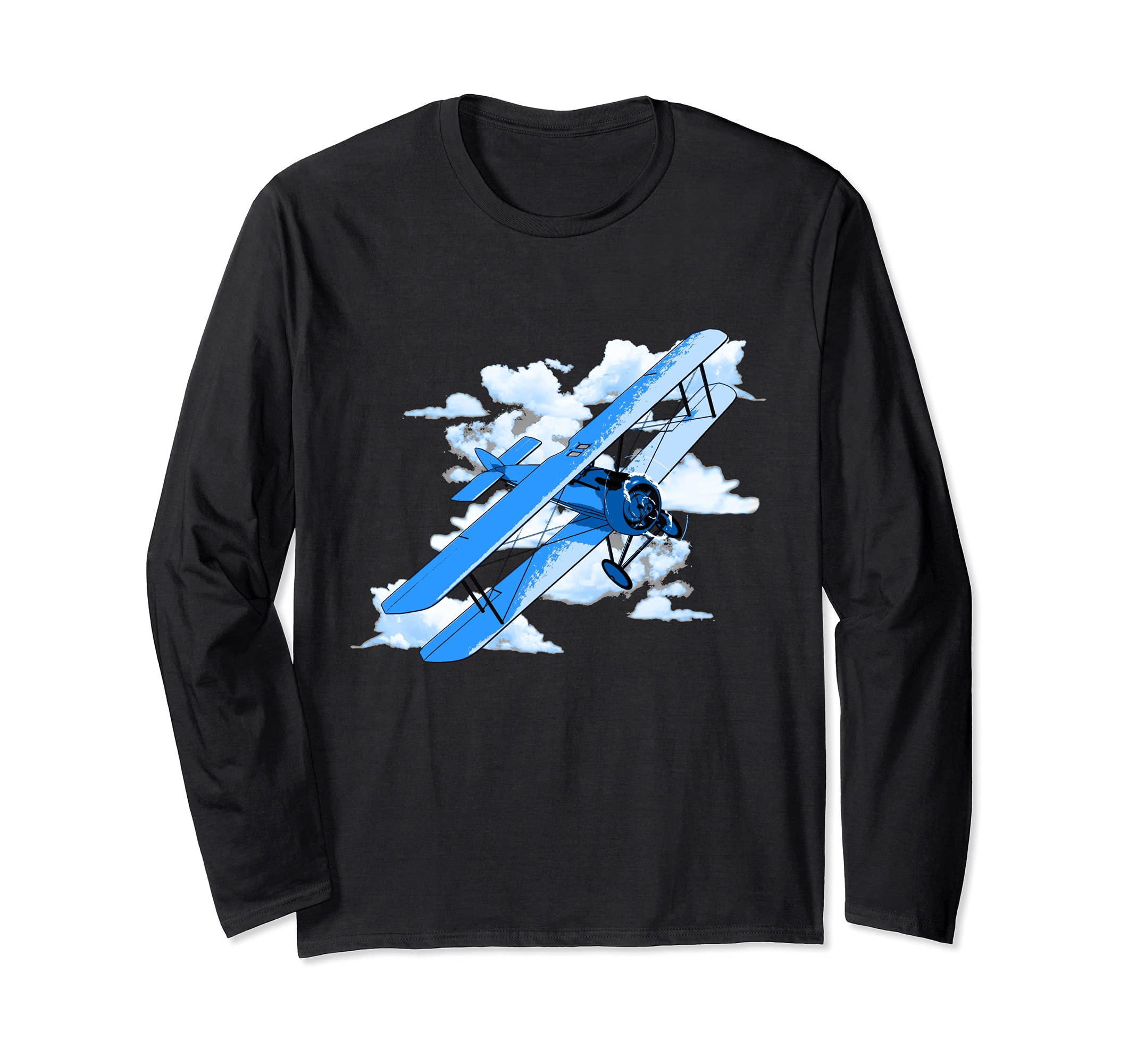 Vintage Aviation Biplane Long Sleeve T-Shirt, Black