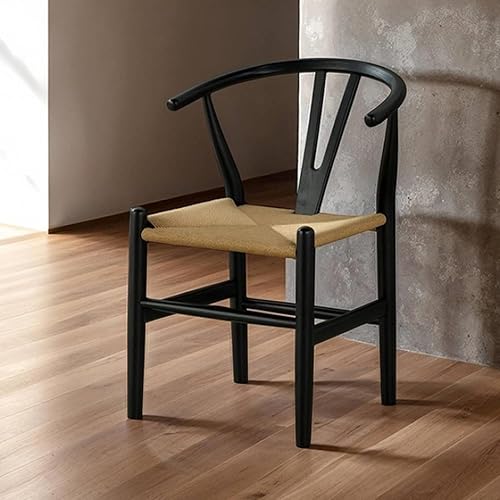 Miniatura 3 de Juego de 2 sillas de comedor para cocina y comedor, sillas laterales modernas de madera maciza con asiento de cuerda tejida, juegos de mesa y sillas