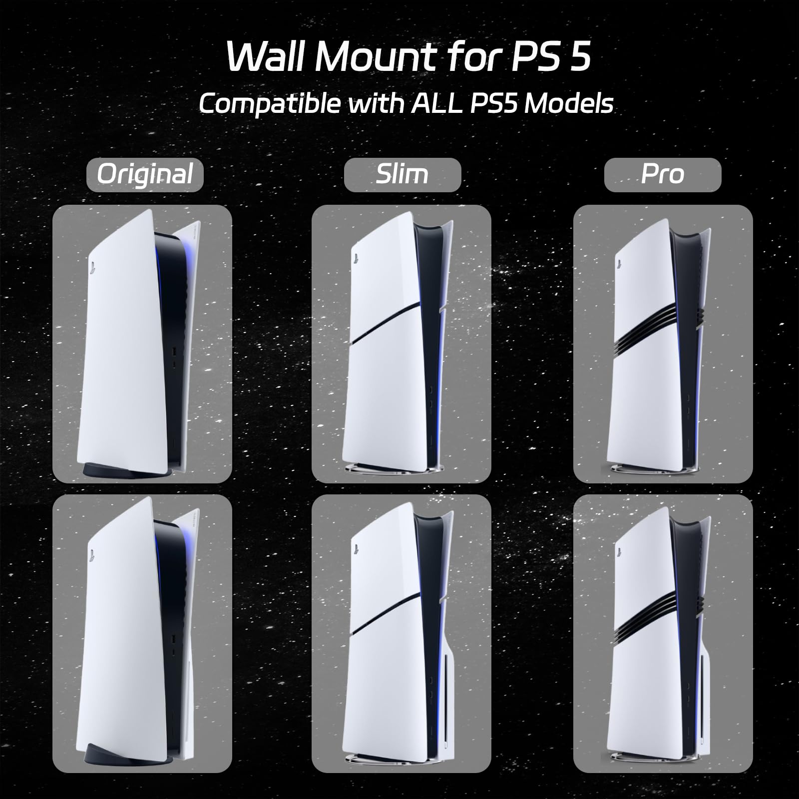 Hosanwell Kit di montaggio a parete per PS5 con stazione di ricarica, compatibile con PlayStation 5 e PS5 Slim e Pro, ricarica rapida 2 ore, stazione di ricarica a doppio uso con luce RGB
