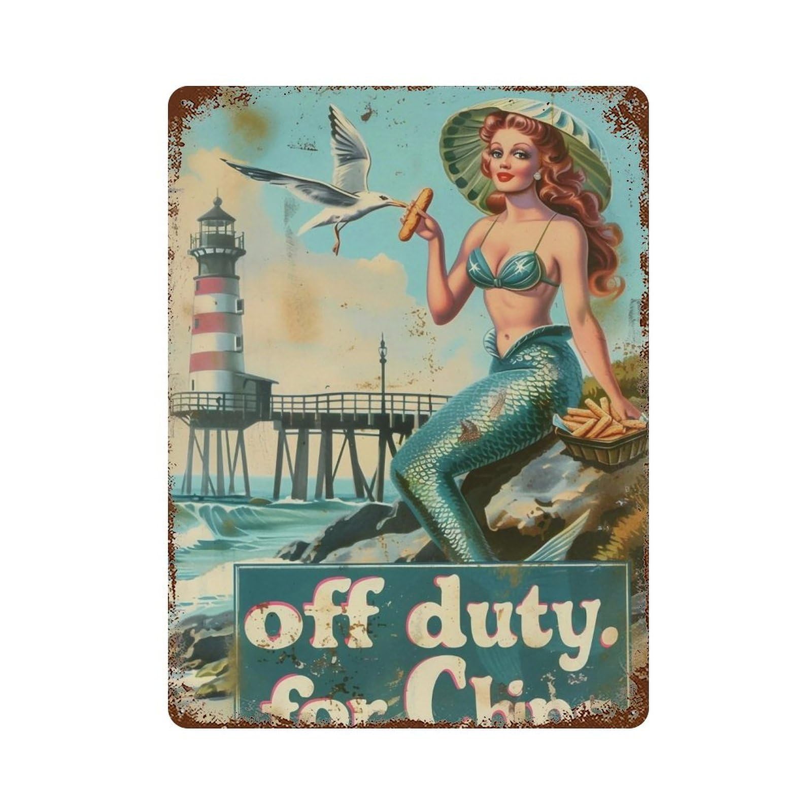 FHUYEURHRY Mermaid Off Duty 01 Wall Decor Retro Iron Vintage Art Metal Tin Sign Poster Modern Home Cofffee Club Art Bar Shop Decorations Style 40x30cm
