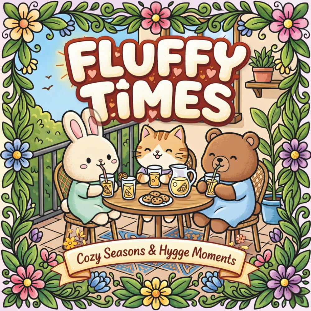 Fluffy Times, Cozy Seasons and Hygge Moments: Bold and Easy Coloring Book with Cute Animals, 40 Unique Scenes for Relaxation, Stress Relief, and Mindfulness