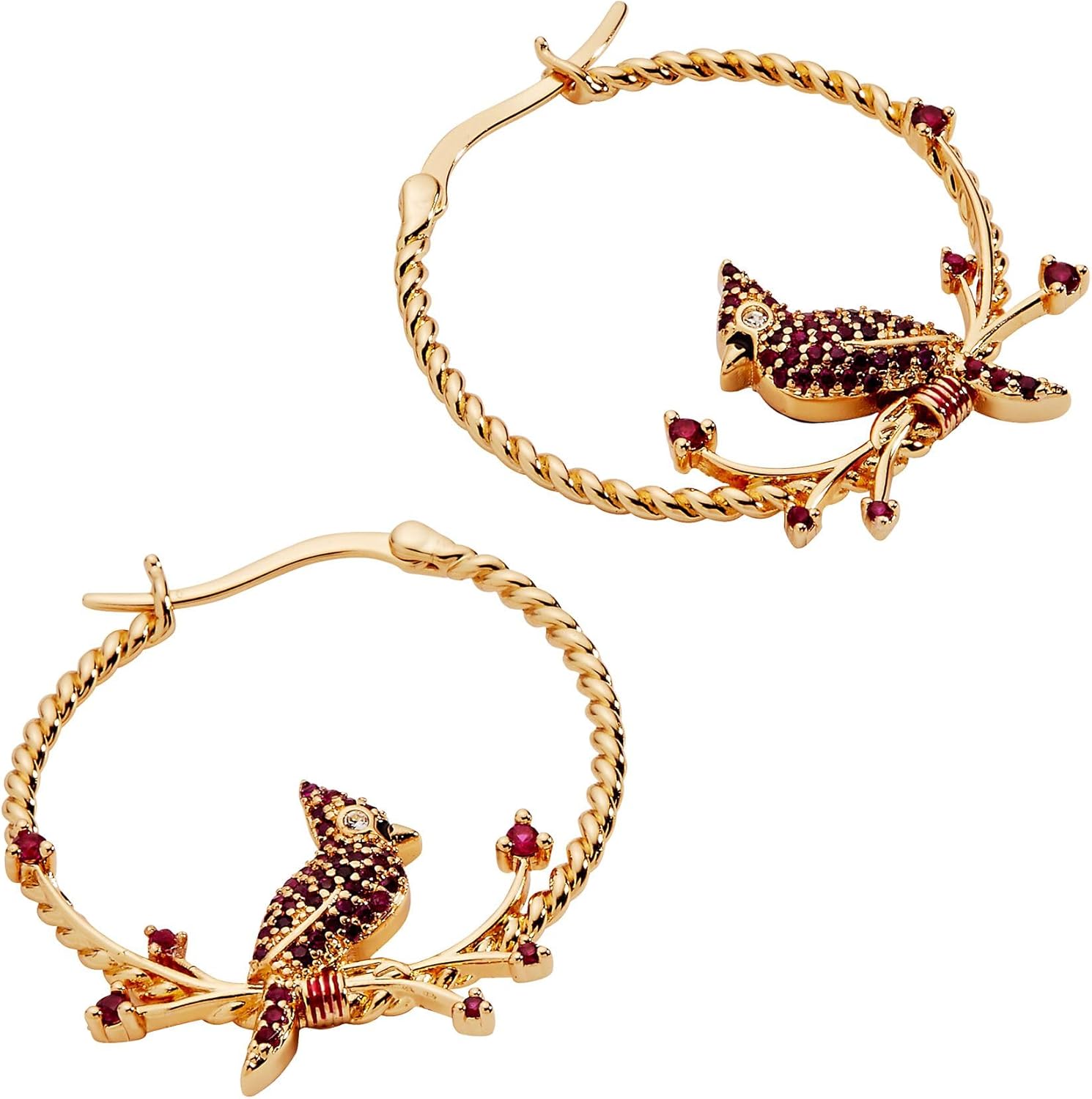 Alex and Ani Cardinal Earrings for Women - Reversible Design with Ruby Crystal Enamel Charms in Braided Hoops, Versatile Cardinal Jewelry