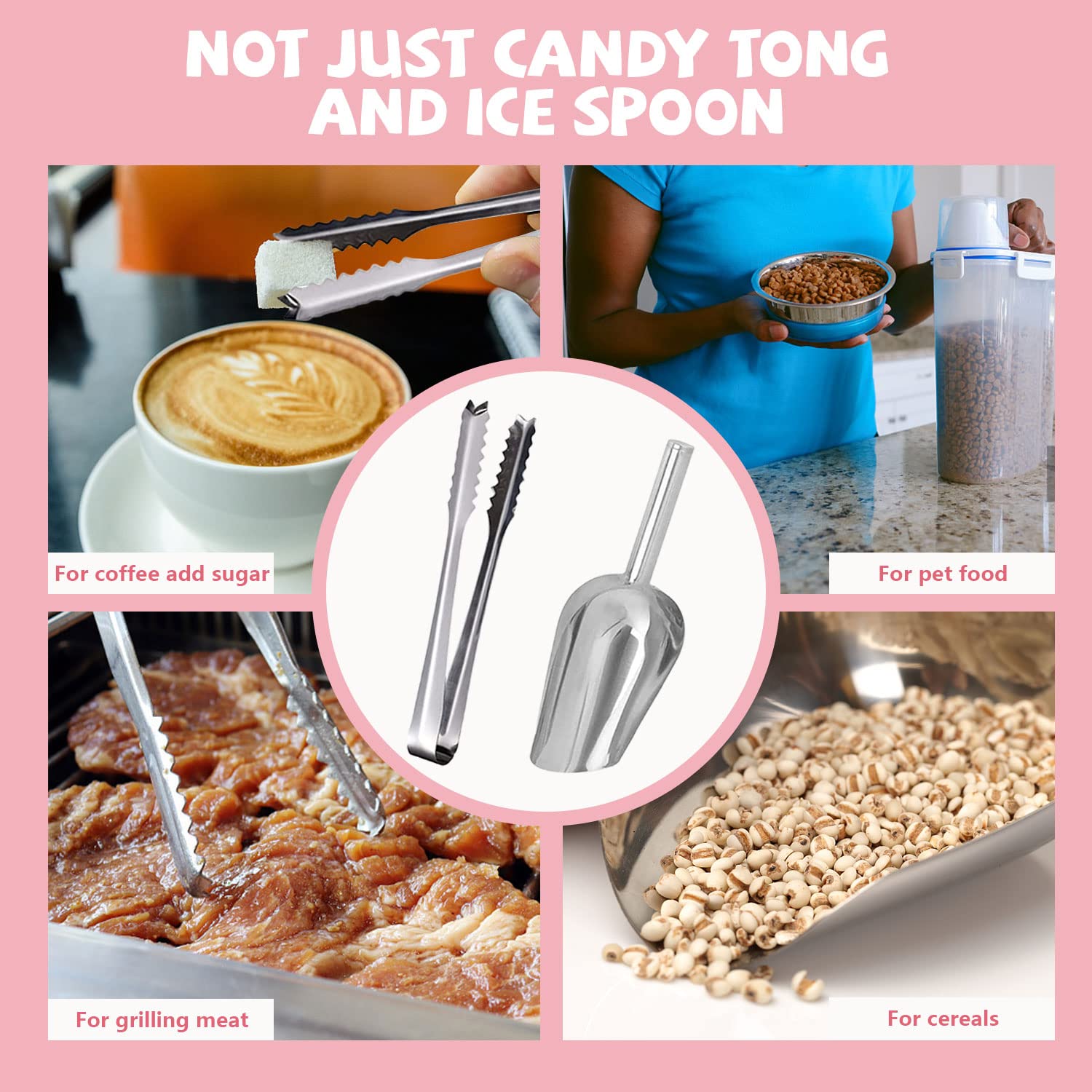 46pcs Candy Bar Sacchetti Caramelle Accessori Set,4 Acciaio Inox Candy 2 Scoop Ghiaccio 36 Candy Sacchetti Regalo 3 Adesivi 1 Candy Bar Banner,Candy Bar Accessori Per Negozi Di Caramelle,Matrimoni