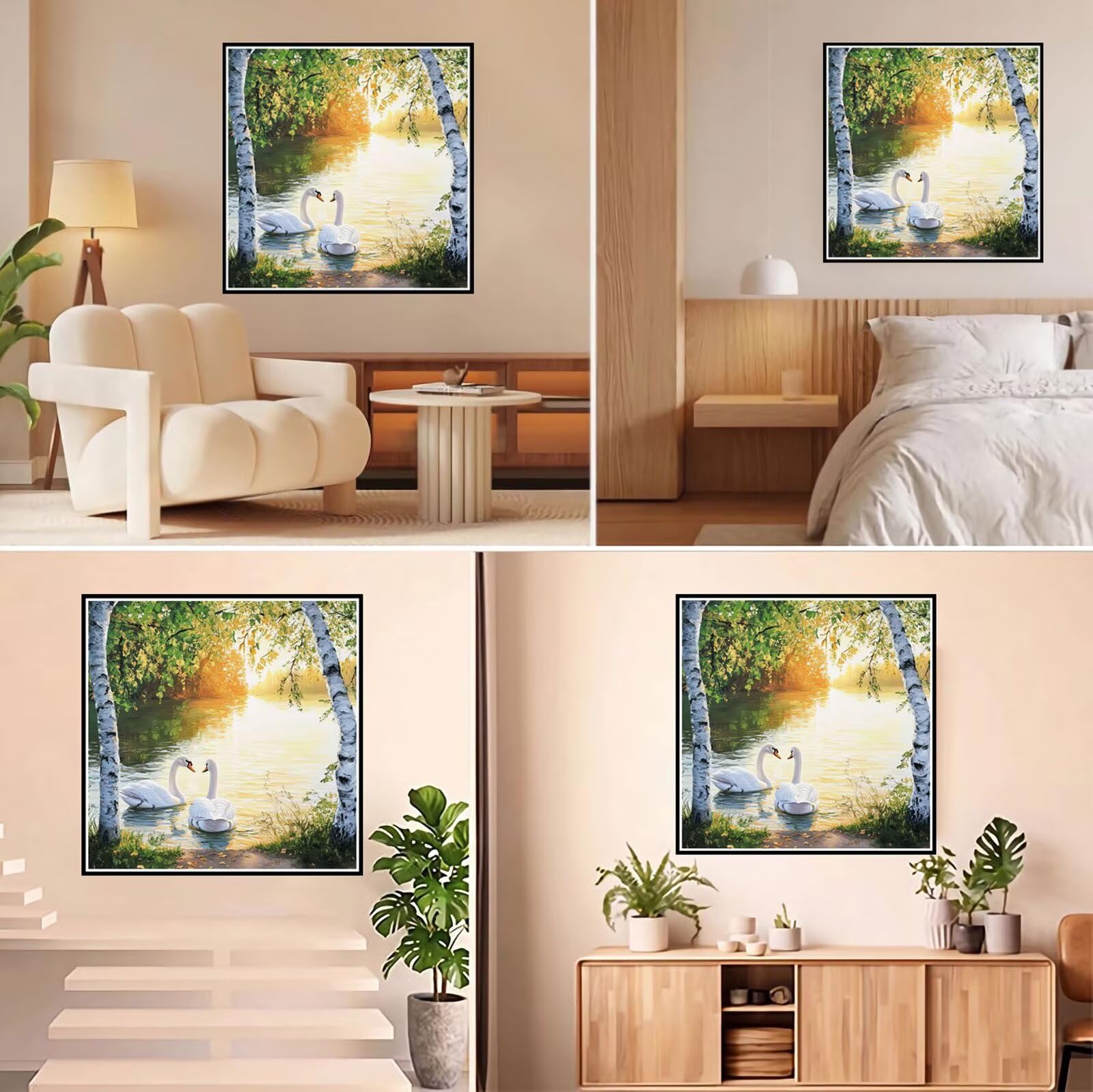 5D Diamond Painting Kit Completo, Diamond Painting Paesaggio DIY Hobby Creativi Adulti Pittura Diamante Strass Mosaico Kit per Bambini Principianti, Decorazioni Casa Parete Regalo Cigno 70x70cm FX#319