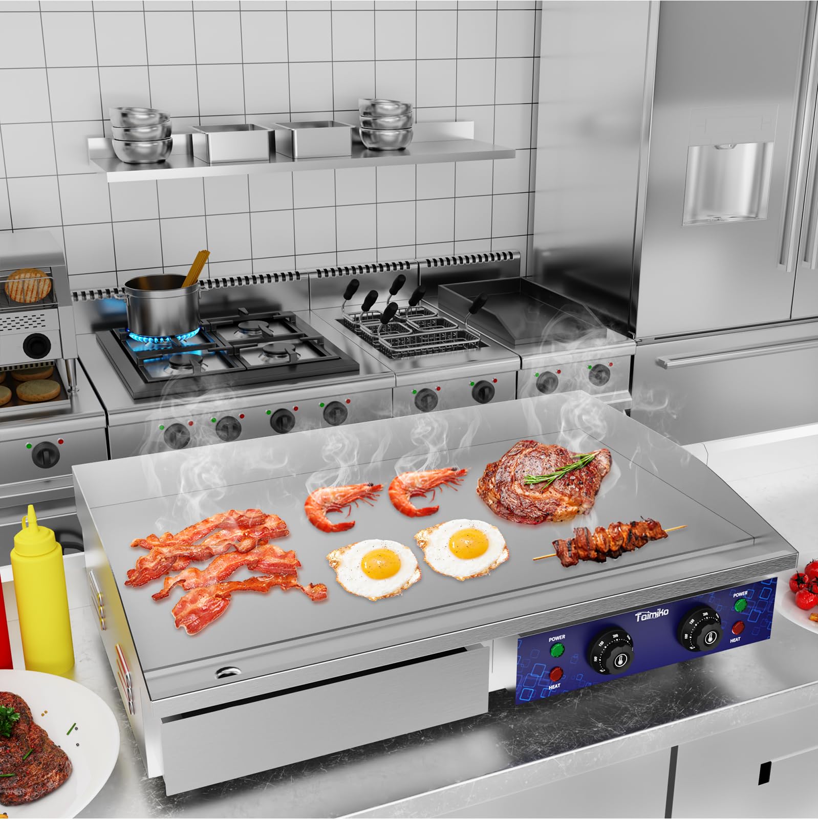 TAIMIKO Plaque de cuisson électrique 4400 W pour extérieur, 73 cm, en acier inoxydable, moule électrique professionnel pour barbecue, restaurant, snack, bar
