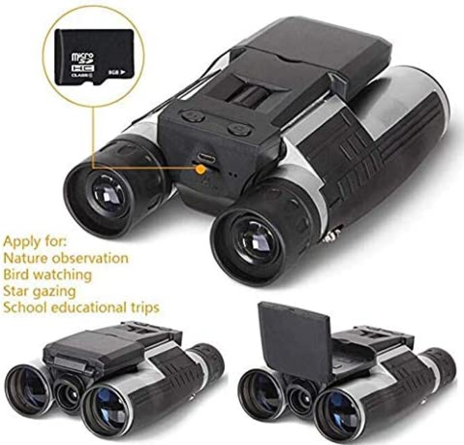 Telescopio/prismáticos Digitales con cámara, Pantalla LCD de 2 Pulgadas, grabadora de fotografías y vídeo de 12x32 y 5MP para observación de Aves, Partidos de fútbol y conciertos