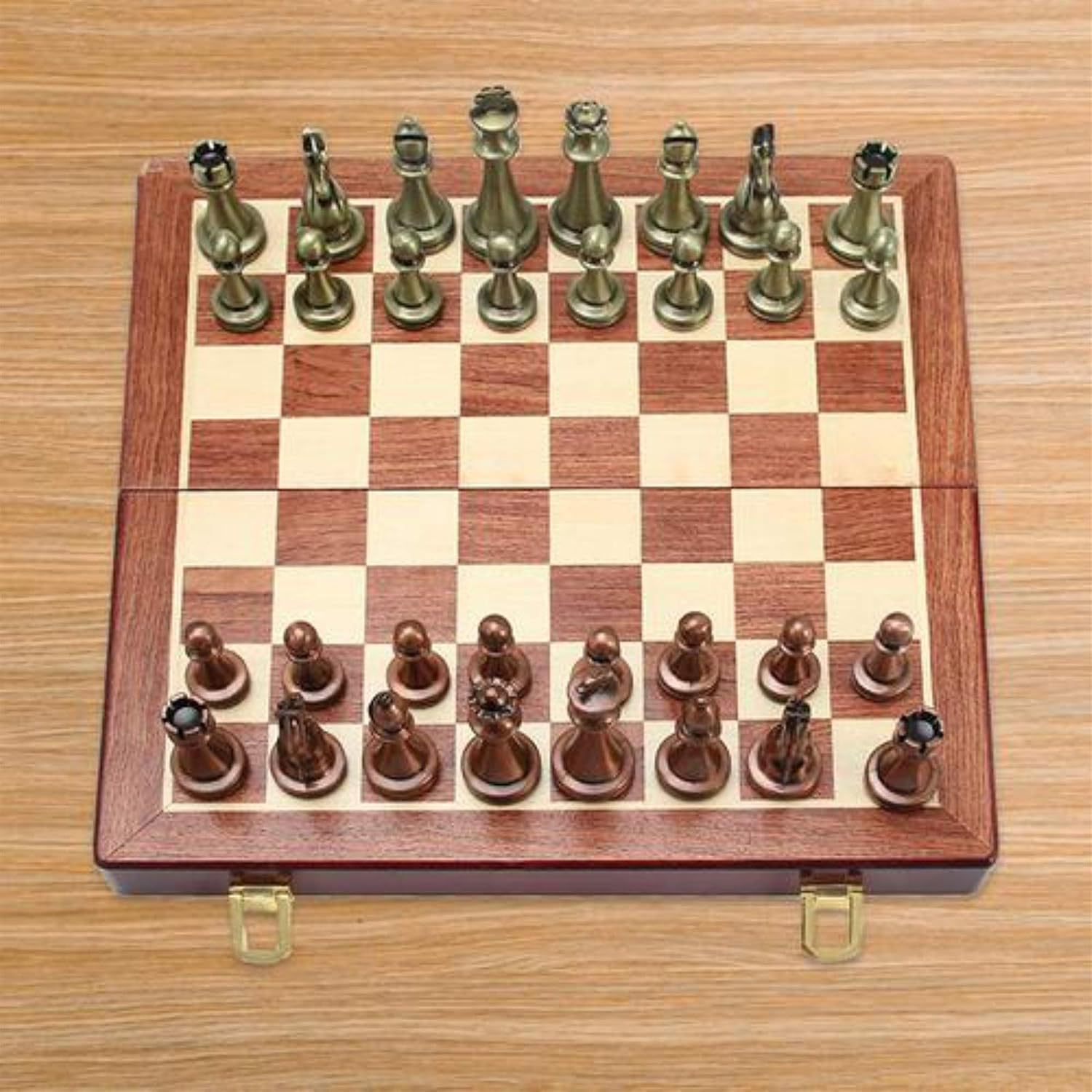 11 Inches with Metal Chess Pieces Handmade Portable Travel Sets with Game Storage Slots Folding Portable Board Game Set
