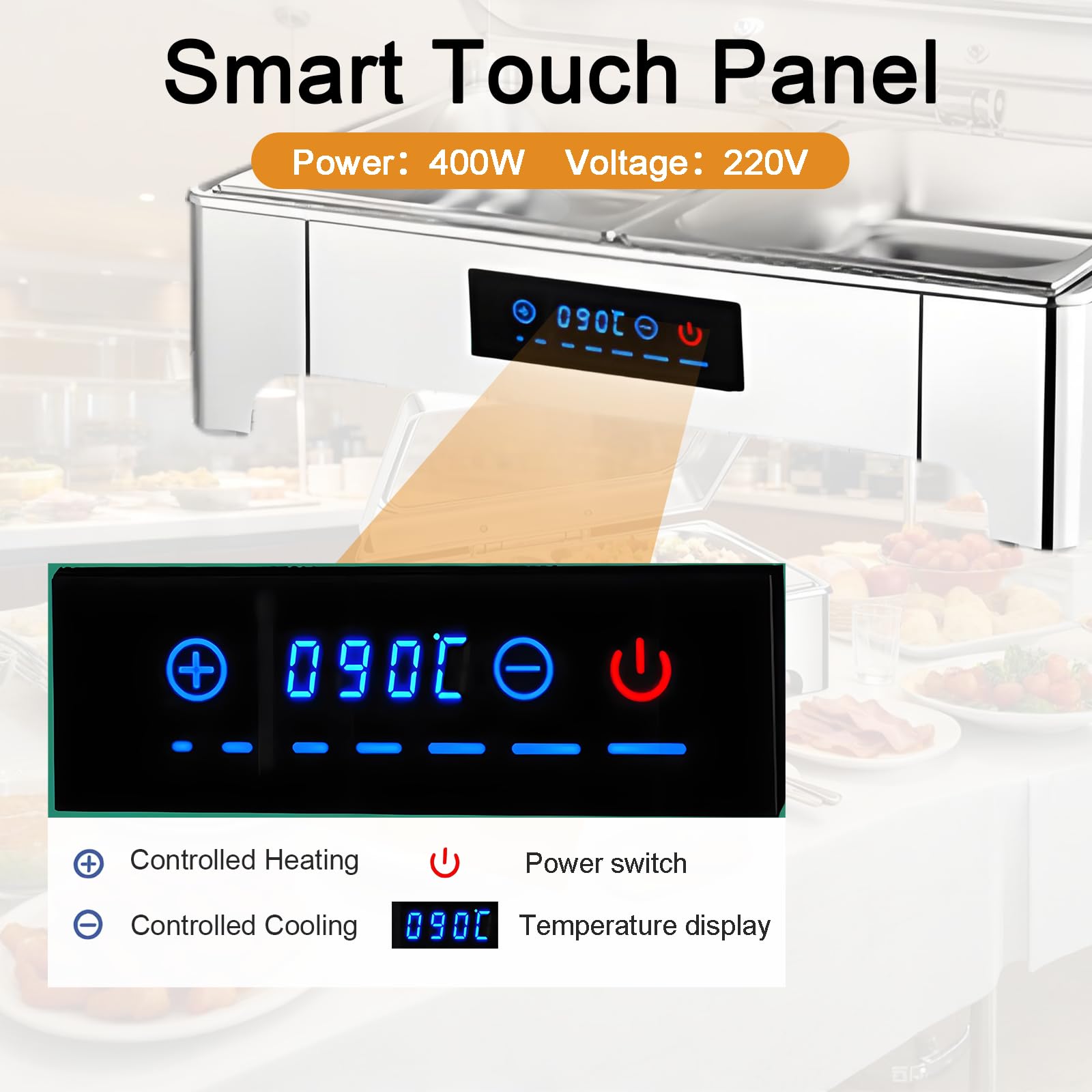 Chafing Dish Elettrico 9L in Acciaio Inox Temperatura Regolabile | Professionale Scaldavivande Elettrico per Buffet, Contenitore Scalda Cibo con Coperchio in Vetro per Buffet e Hotel