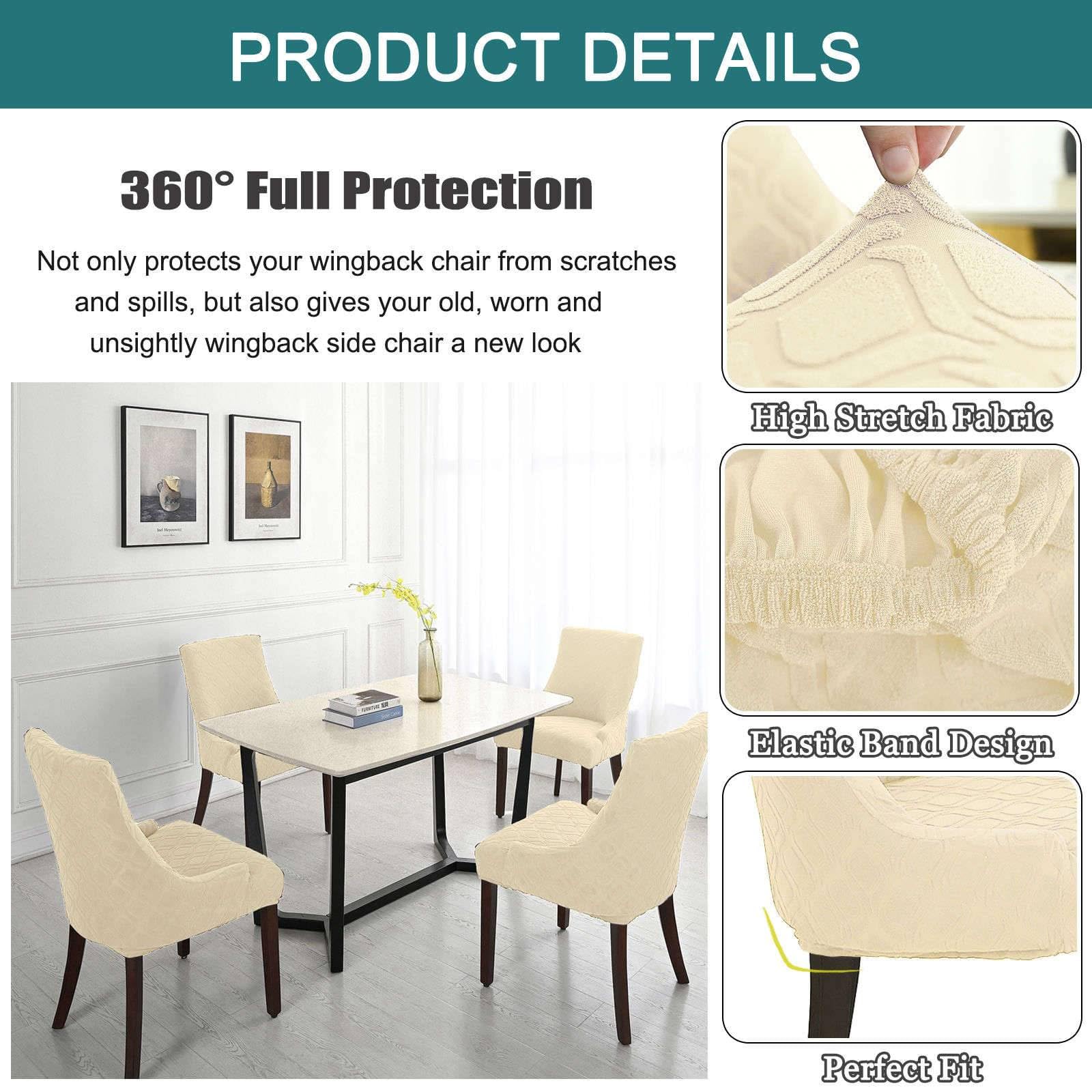 Funda Lateral para Sillas de Comedor-Beige-Pack de 2 | Funda De Sillón Orejero Lateral Impermeable y Elástica, Protector de Asiento Extraíble y Lavable para Banquetes y Decoración