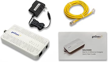 goCoax MoCA 2.5 Adapter with 2.5GbE Ethernet Port | MA2500D Ethernet Over Coax for Gaming & 4K Streaming | 2.5Gbps, Plug and Play | for Homes with Coaxial Cable Wiring - Requires 2+ Adapters (White)