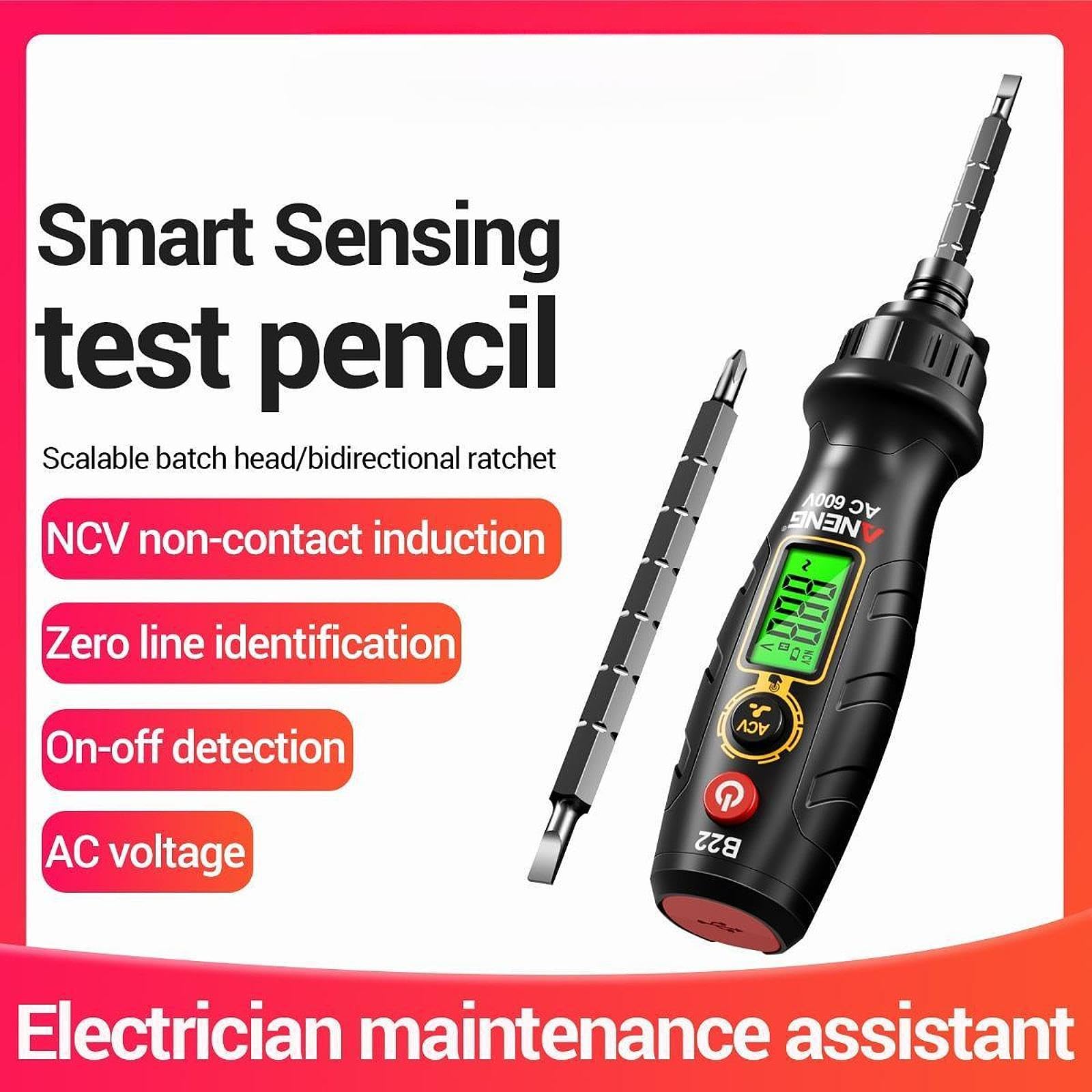 Spannungsprüfer-Schraubendreher, berührungsloser Prüfstift, elektrischer Spannungsprüfstift für höhere Effizienz, Schwarz