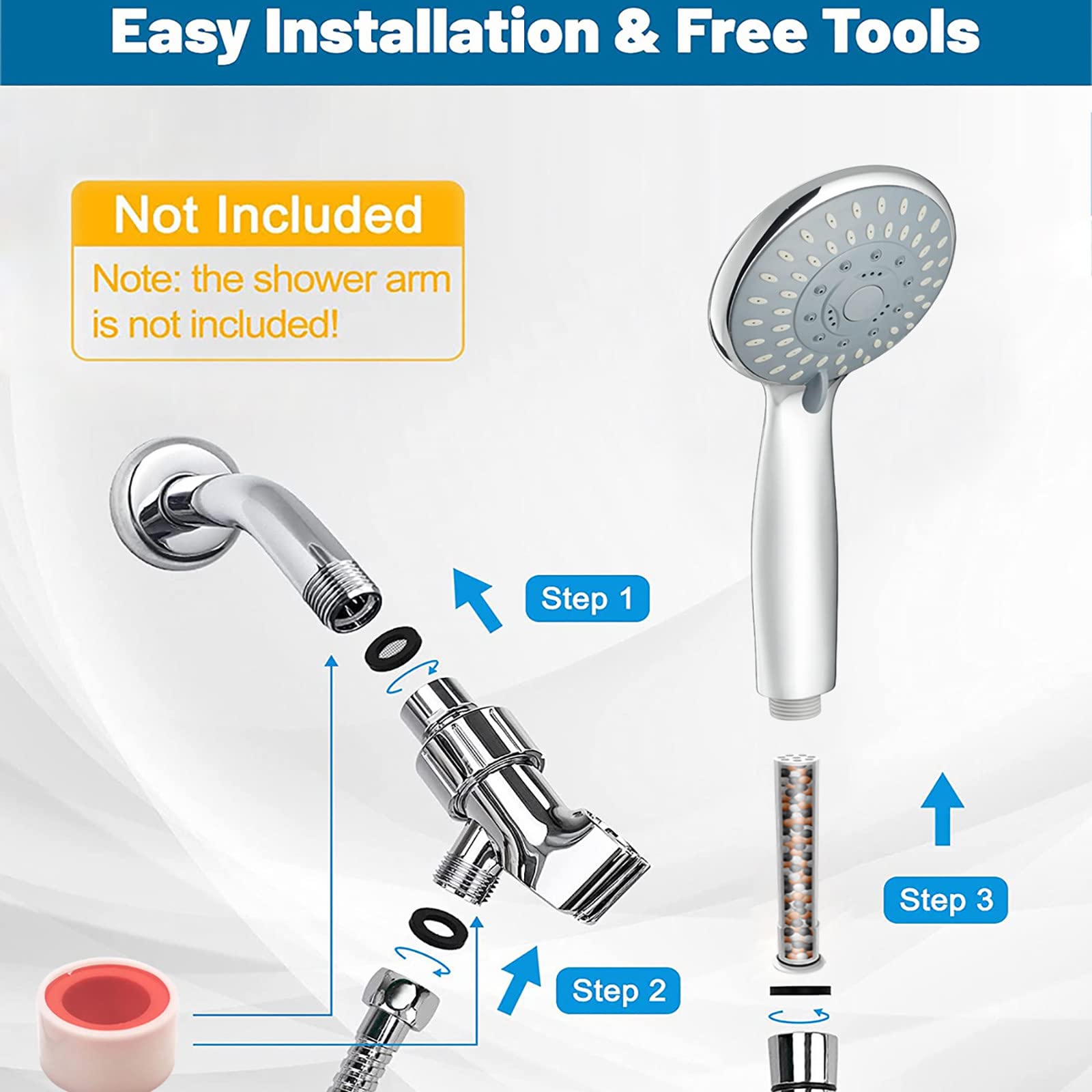 Filtración Alcachofa Ducha, 5 Modos Alta Presión ABS Antical Alcachofa de Ducha de Mano con Manguera, Soporte, Fácil de Instalar, Cromado G1/2 Ajuste Universal Duchas de Baño Alcachofa