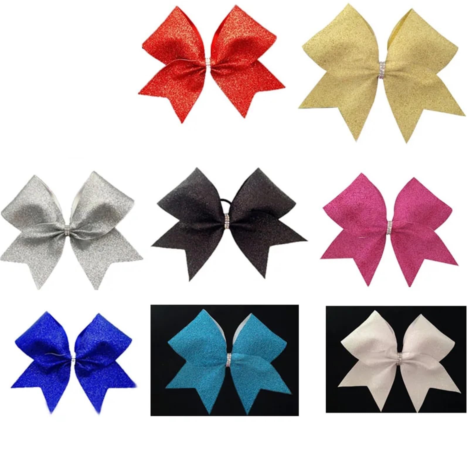 Lazo for el pelo de baile porristas, lazo for con purpurina, azul y plateado, 5 uds., 7, pulgadas, banda goma elástica(Color 2)