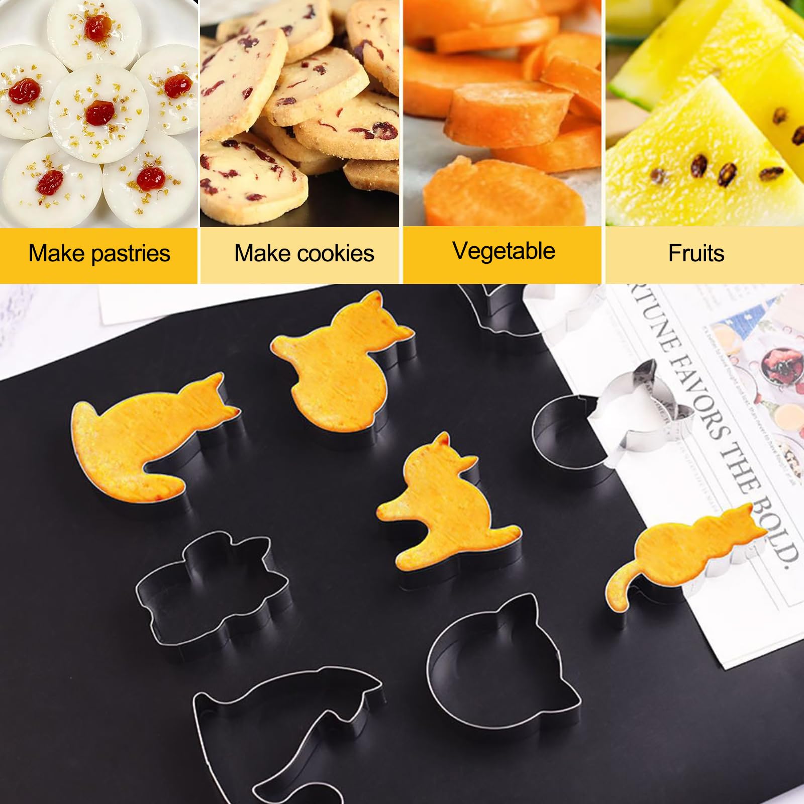 Set di formine per biscotti, 5 pezzi, in acciaio inox, a di gatto