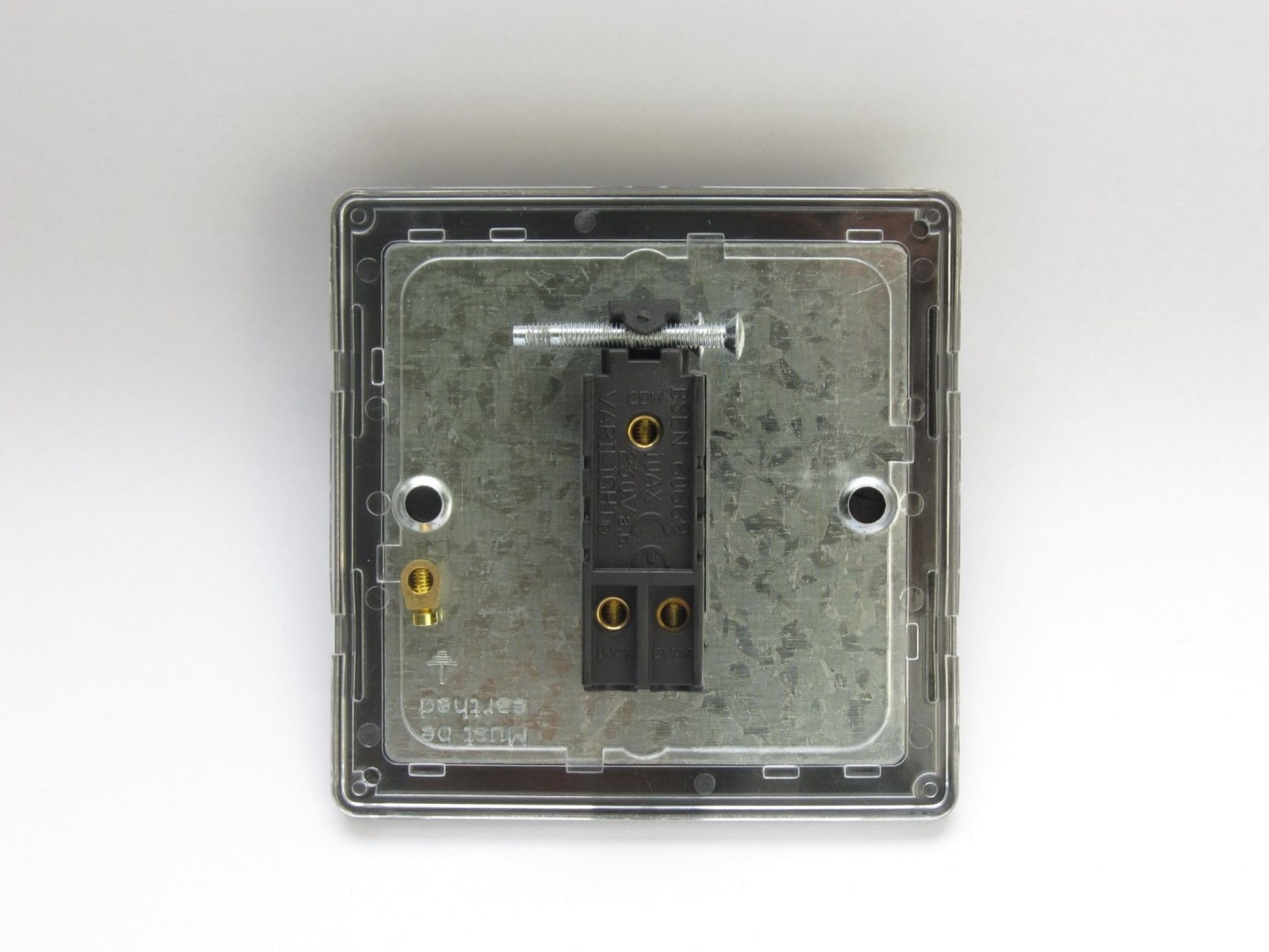 Varilight Single Toggle Light Switch 2-Way - Screwless Brushed Steel With Chrome Toggle, XDST1S, 86x86x36mm - Image 2