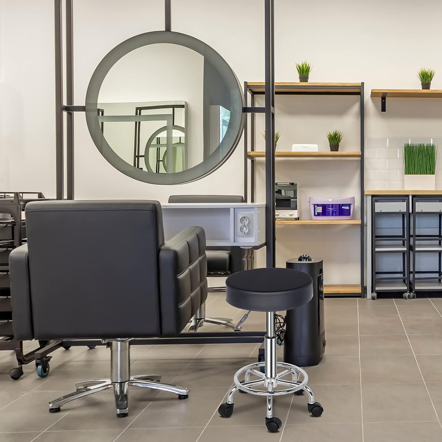 Bar Stool, Modern Swivel Backless Round Barstool, PU Leather Armless bar Chair with Height Adjustable, Chrome Footrest, Sturdy Metal Frame for Kitchen Dining Living Bistro Pub