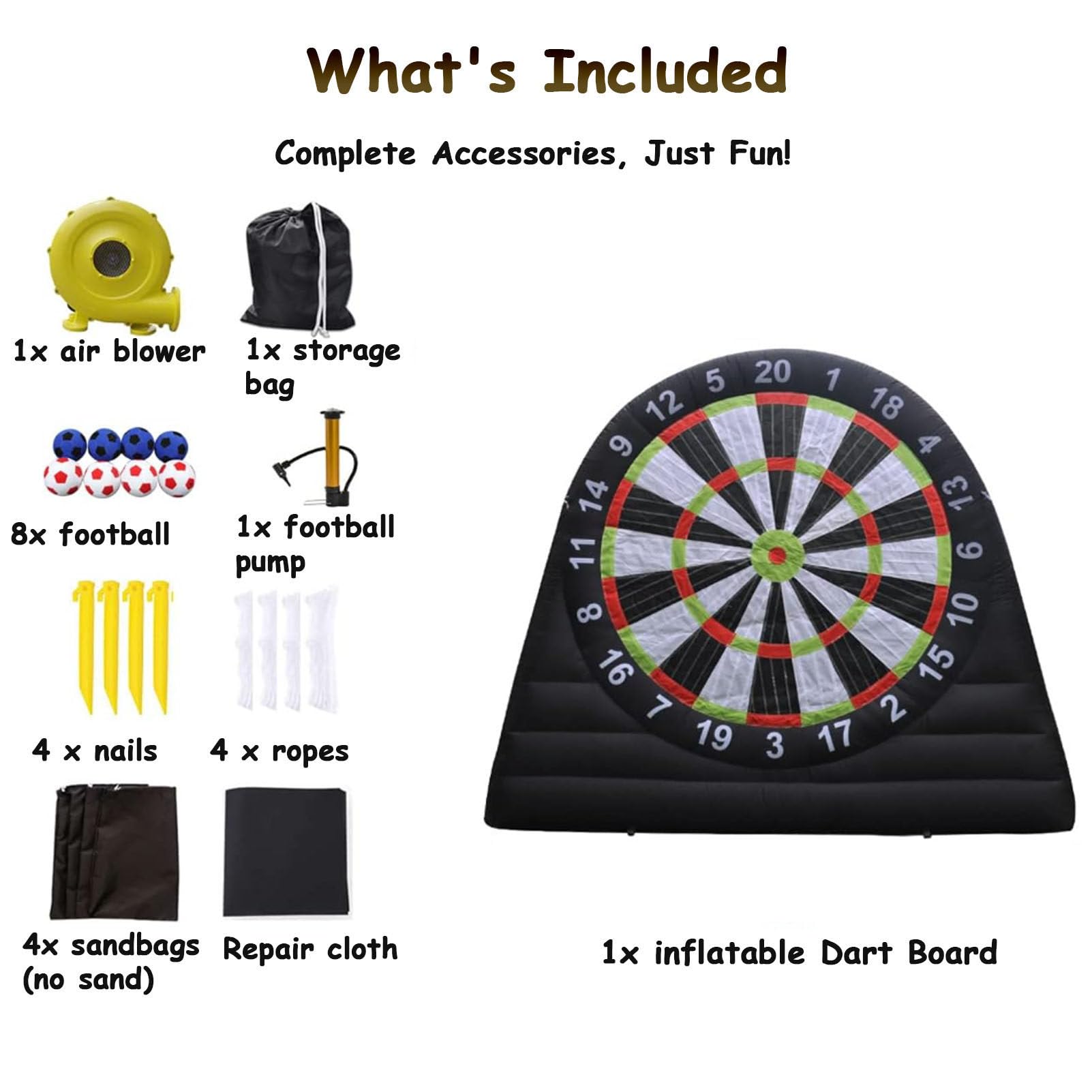 Diana de fútbol profesional para exteriores, diana inflable de alta adherencia con soplador de 370 W y 8 bolas, juego de dardos gigante para patios y fiestas, juego deportivo impermeable,4m