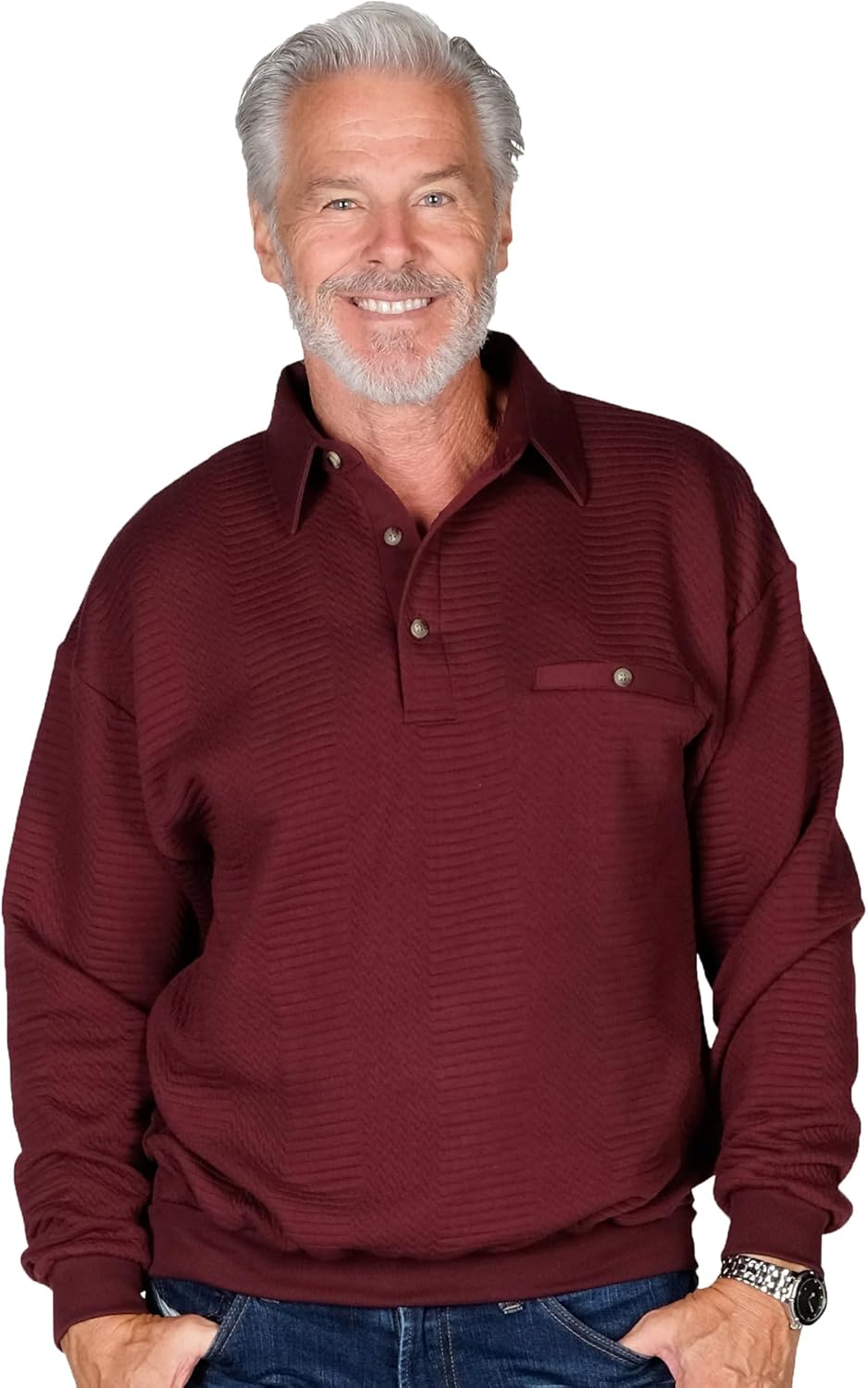 Men's L/S Solid Textured Banded Bottom Shirt