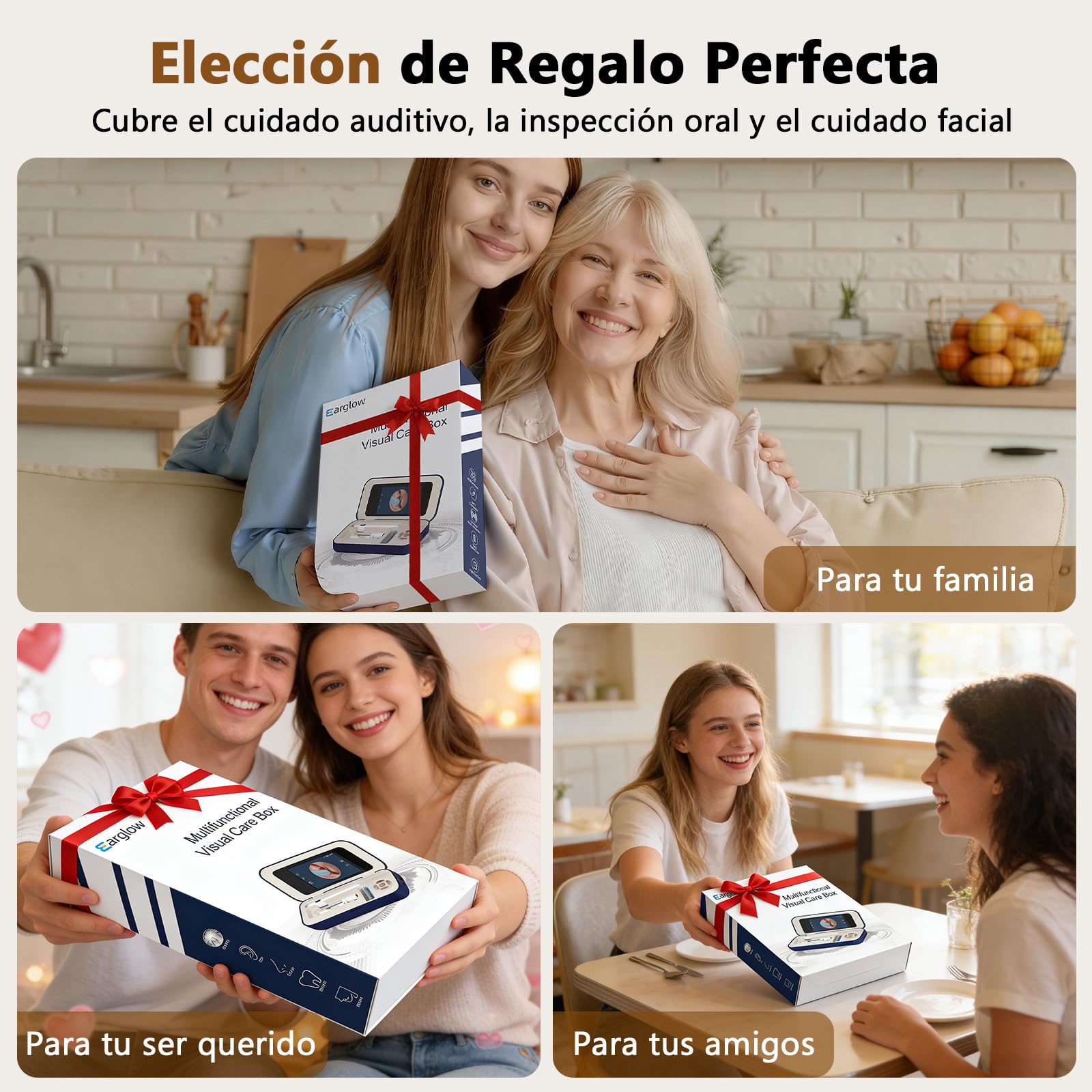 Otoscopio con Pantalla IPS HD 3,97 Pulgadas,Kit Examen 3 EN 1 para Limpieza de Oídos Eliminar Puntos Negros y Examen Oral, Limpiador Oidos Adultos con Cámara 1080P y 6 Luces LED, Tarjeta de Memoria TF