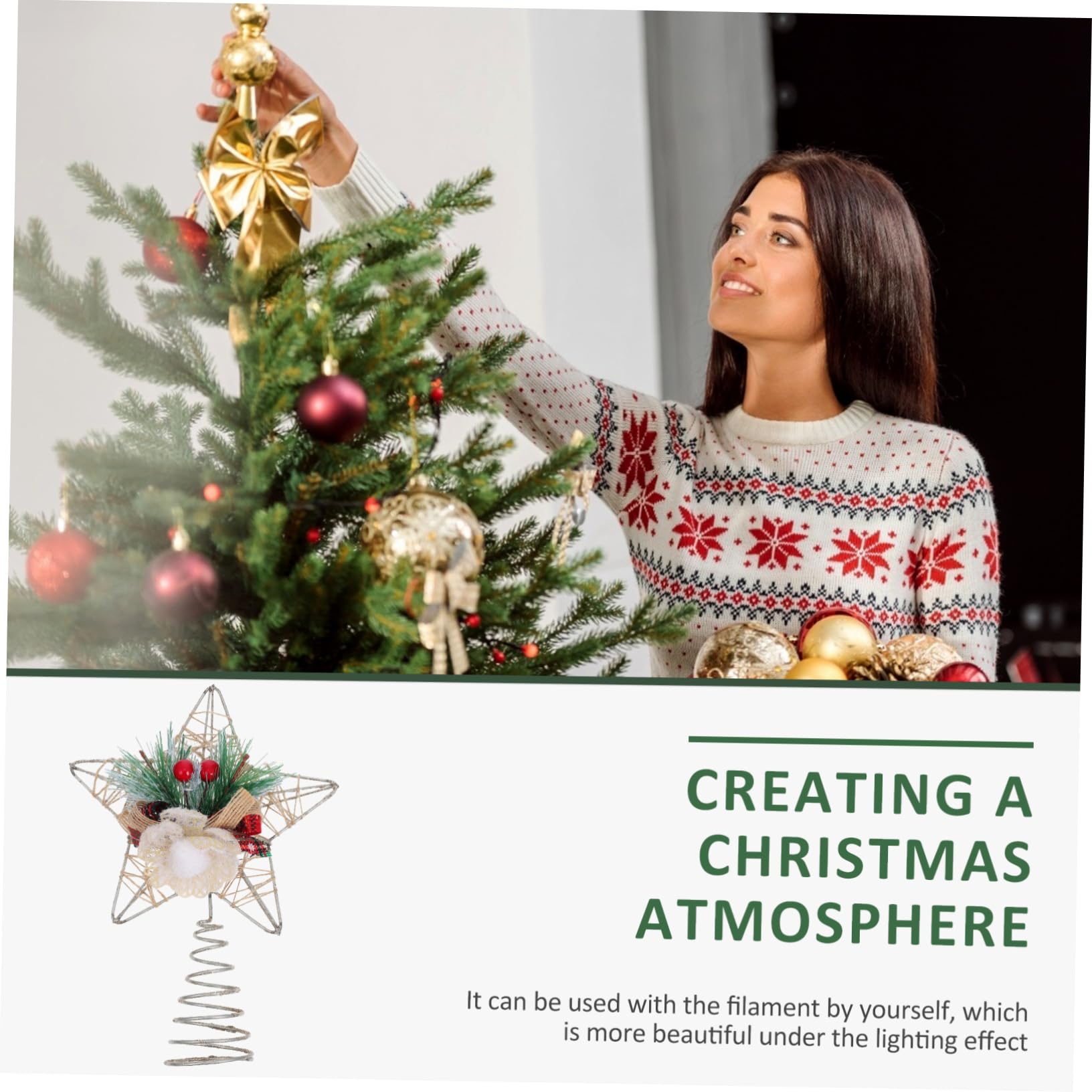 Zerodeko 4 Pièces Étoile De Sapin De Noël Décoration d'arbre De Noël Décor Suspendu Extérieur Haut De Forme d'arbre De d'arbre De Bethléem Le Fer Unique Articles De