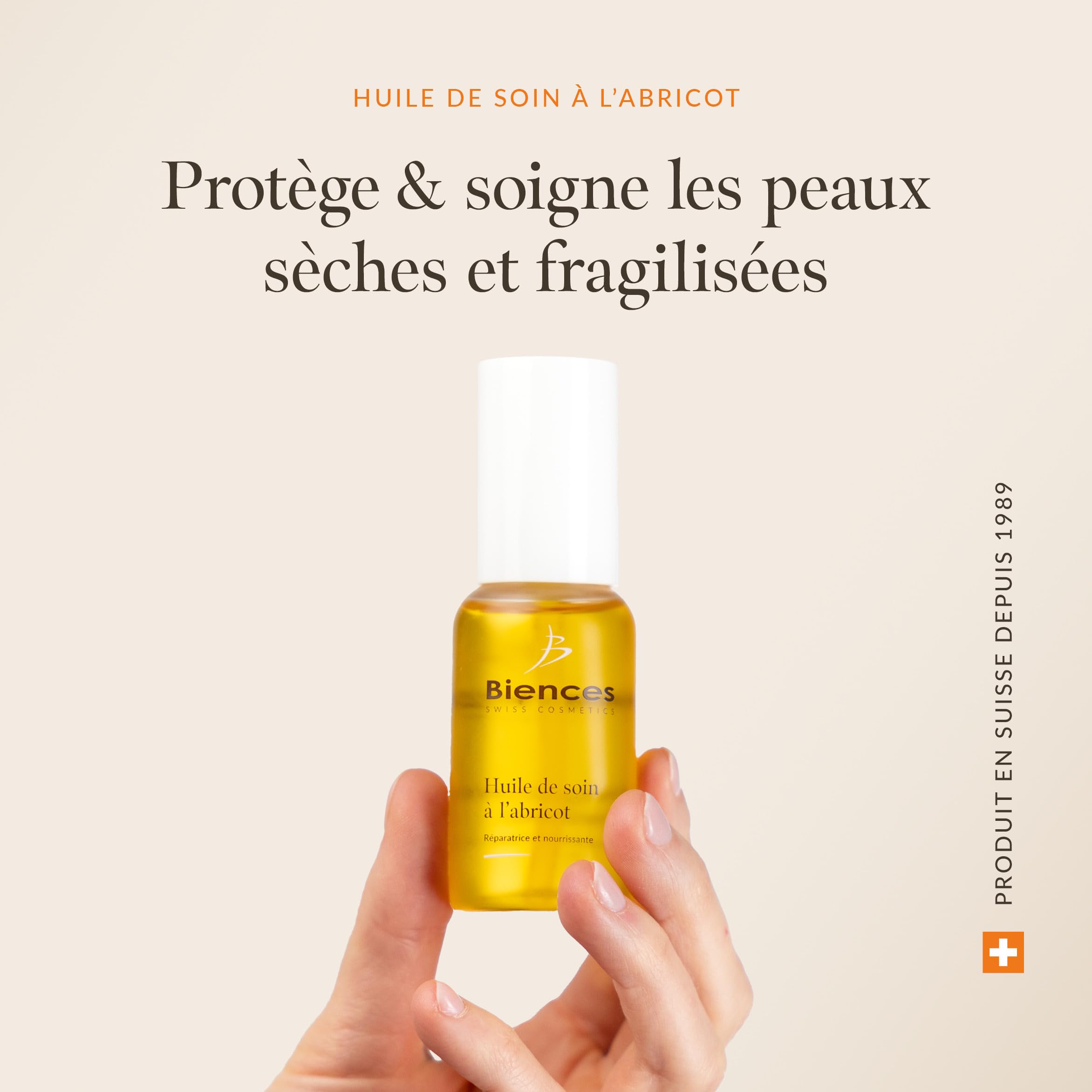 Swiss Cosmetics - Huile d'Abricot Visage et Corps en Spray Enrichie à la Vitamine E - 100/100 Yuka & Naturelle à 99,60% - Adaptée Pour Toute la Famille - Vegan et 100% Suisse - 50ml