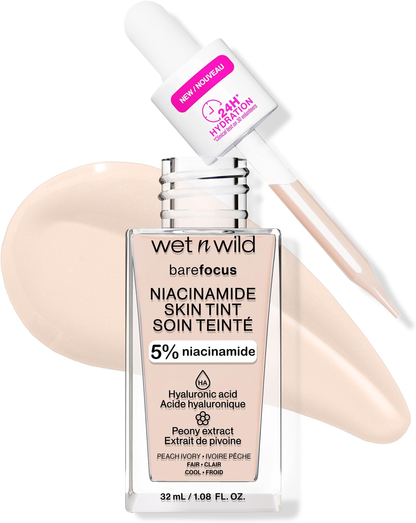 Bare Focus Skin Tint, 5% Niacinamide Enriched, Buildable Sheer Lightweight Coverage, Natural Radiant Finish, Hyaluronic & Vitamin Hydration Boost, Cruelty-Free & Vegan - Peach Ivory