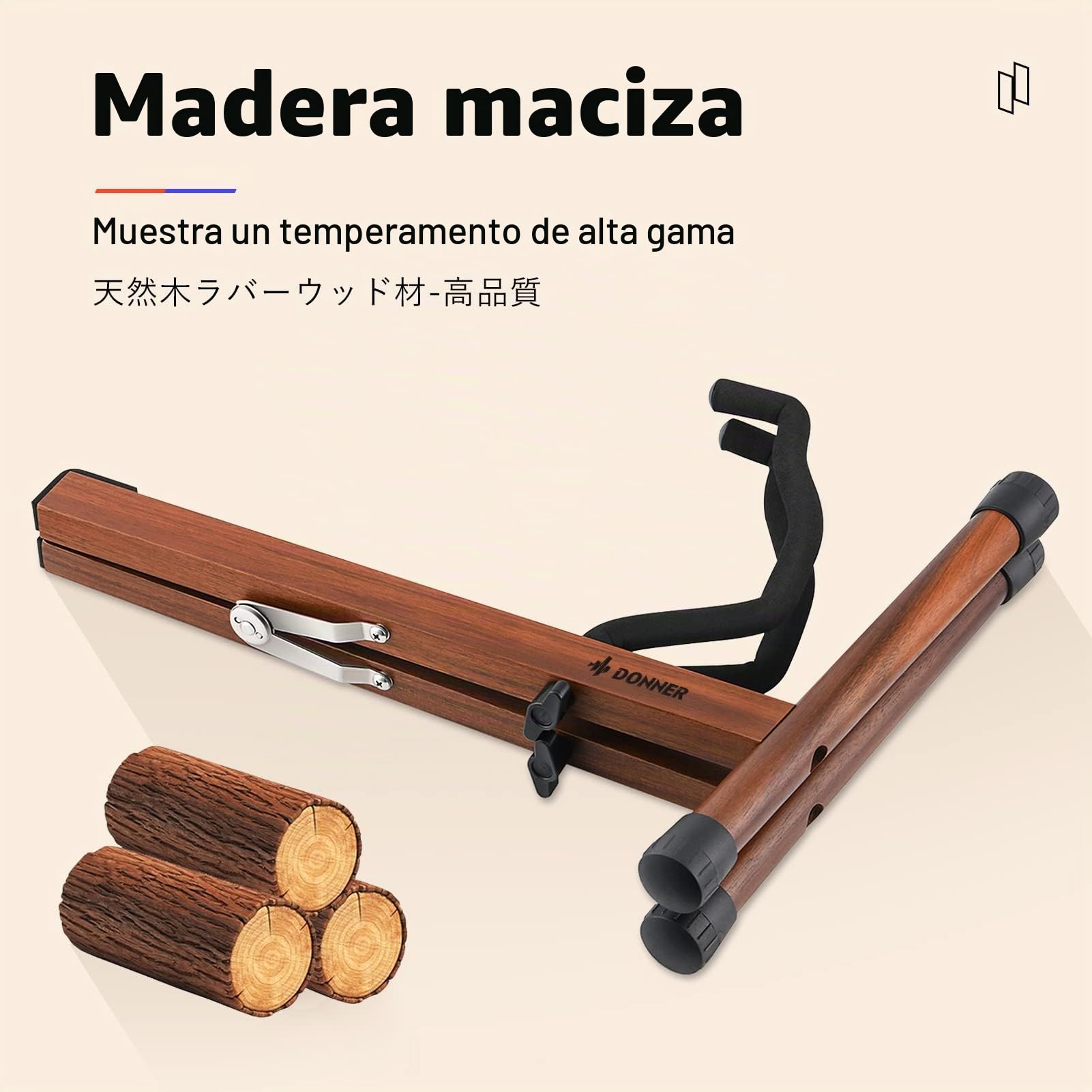Donner Soporte de Guitarra Madera de Acacia soporte guitarra suelo A-marco Universal Plegable Portátil para Guitarra Eléctrica Acústica, Bajo, Banjo