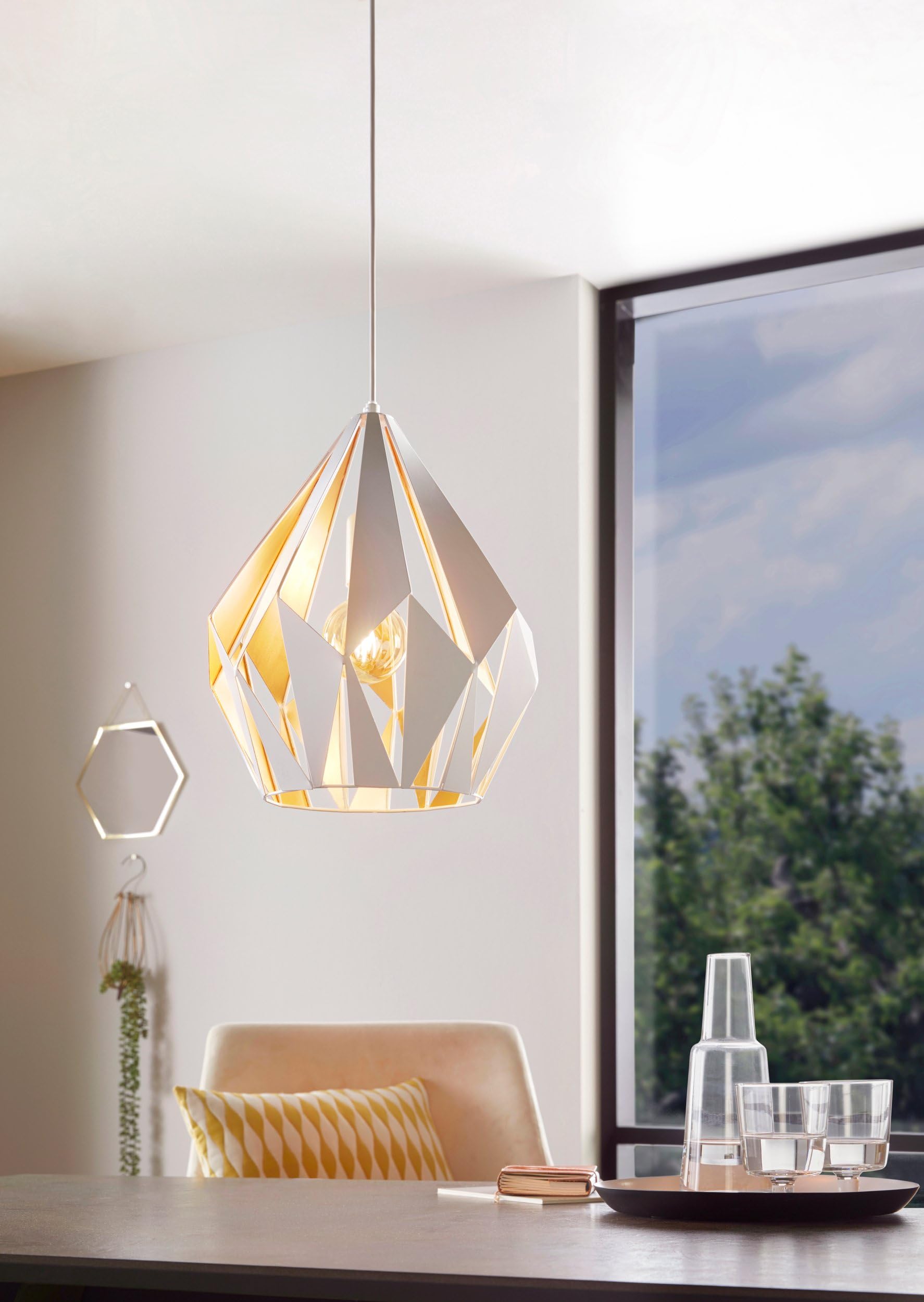 Eglo lampada a sospensione Carlton 1, lampada a sospensione a uno punto | luce vintage, lampada a sospensione retrò in acciaio, bianco, miele, attacco E27, diametro di 31 cm