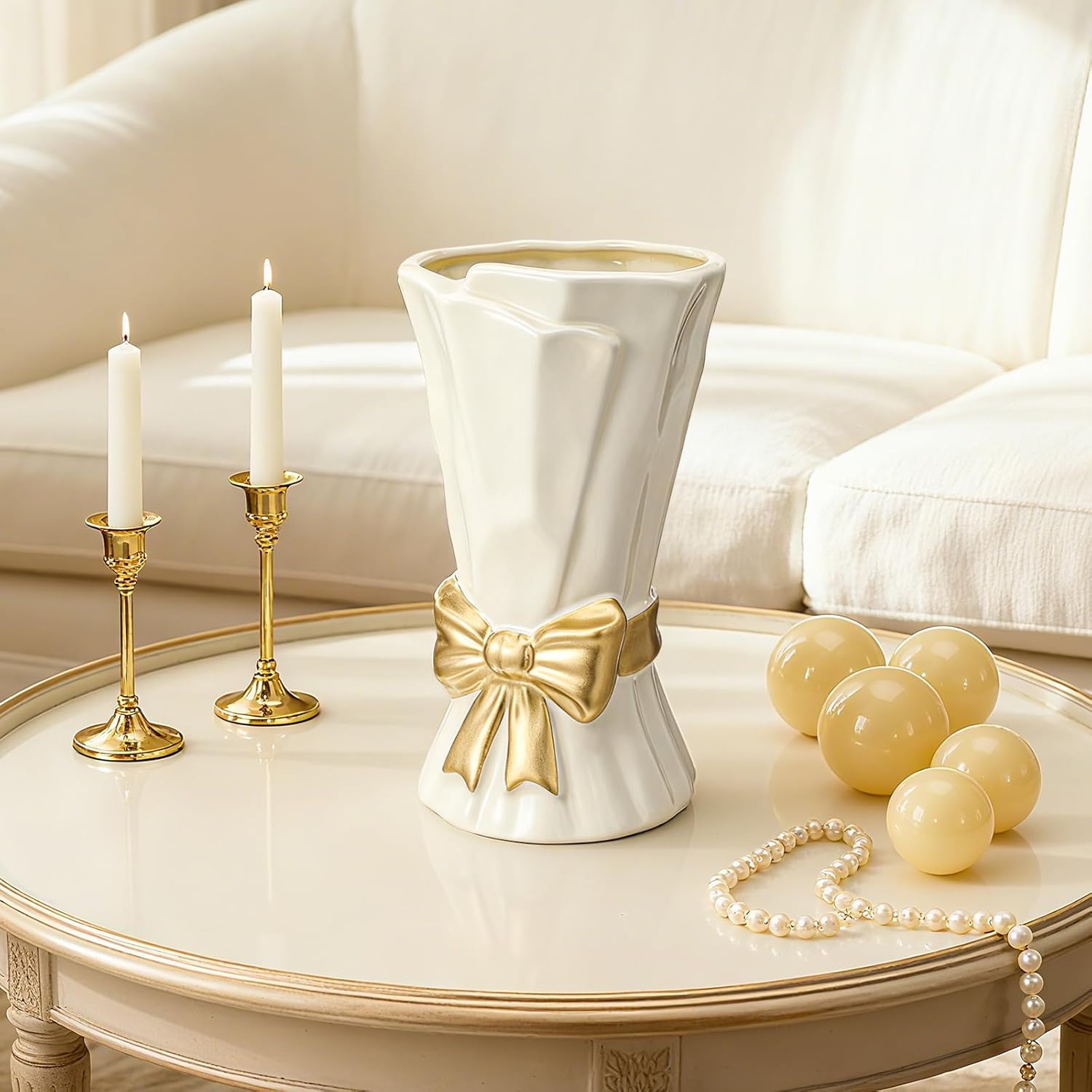 Ceramic Bow Vase White Flower Vase for Home Decor White Ceramic Vases for Boho Style Cute Modern Bouquet Flower Vases 9.2 Inch Large Vasefor Shelf Decor Table Living Room Wedding Farmhouse Office - Image 7