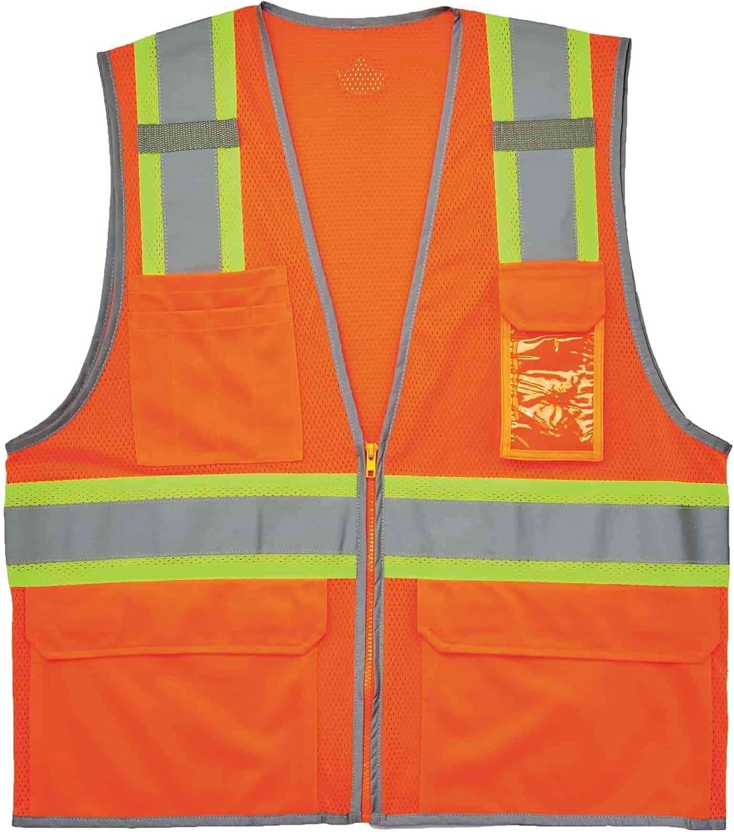 24135 GloWear 8246Z Chaleco de seguridad de malla bicolor de alta visibilidad ANSI con ribete reflectante, naranja, grande/extragrande