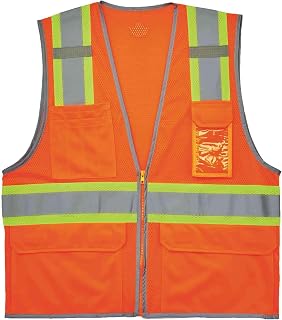 Ergodyne GloWear 8246Z ANSI Class 2 High Visibility Two-Tone Mesh Safety Vest, Orange Large/X-Large - Reflective Tape & Pockets