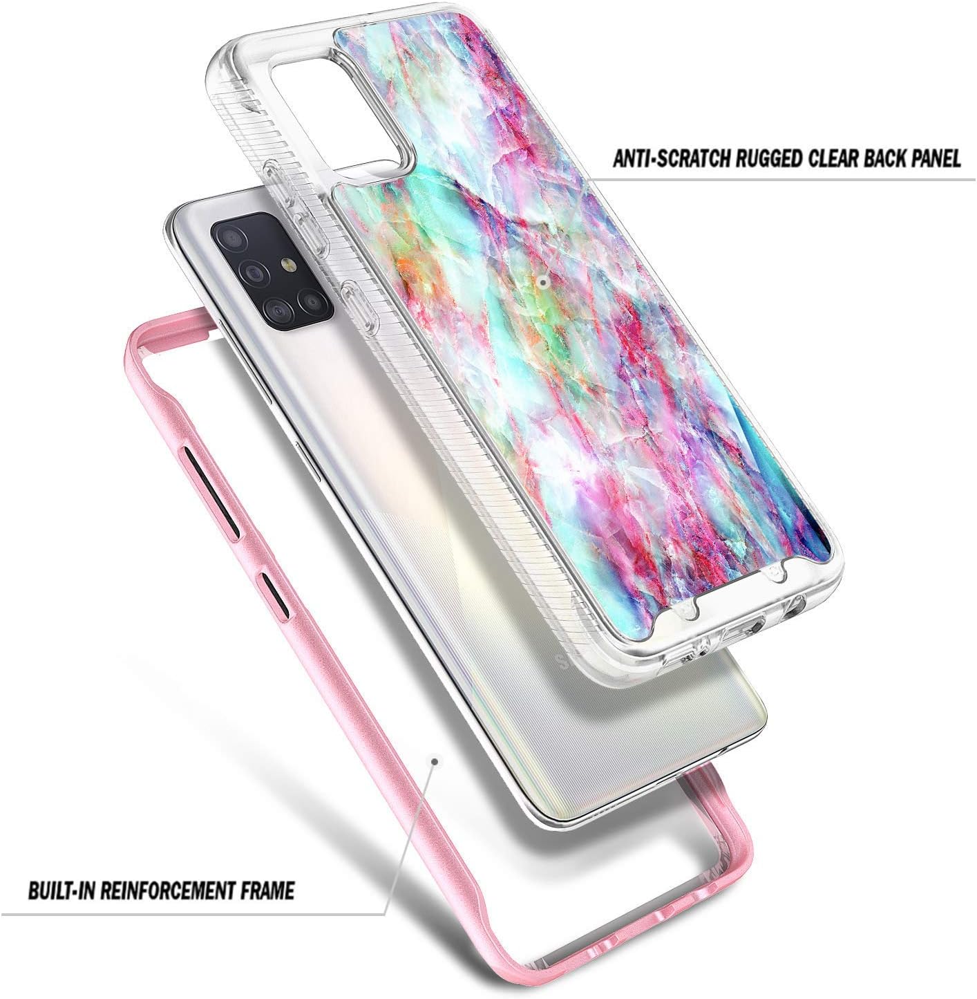 E-Began Case for Samsung Galaxy A51 4G with [Built-in Screen Protector], Full-Body Protective Shockproof Rugged Bumper Cover, Impact Resist Durable Phone Case -Marble Design Fantasy