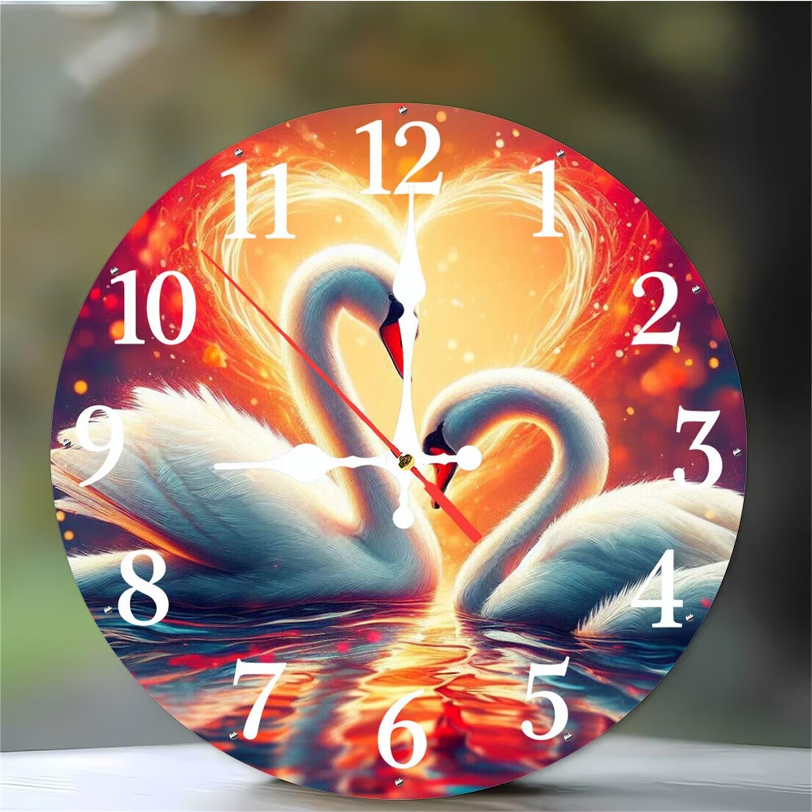 Horloge murale silencieuse ronde blanche motif cygne à quartz
