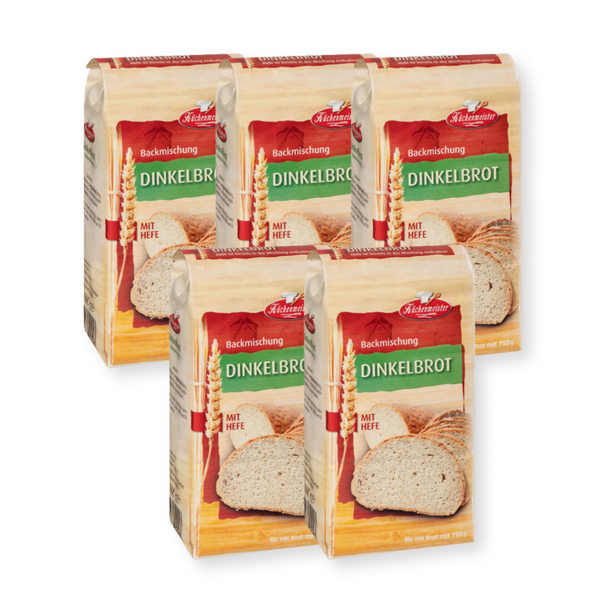 BIELMEIER KÜCHENMEISTER Brotbackmischung Dinkelbrot 5 x 500 g I Brotbackmischungen für Brotbackautomat & Ofen I Brot mit Backmischung einfach gemacht