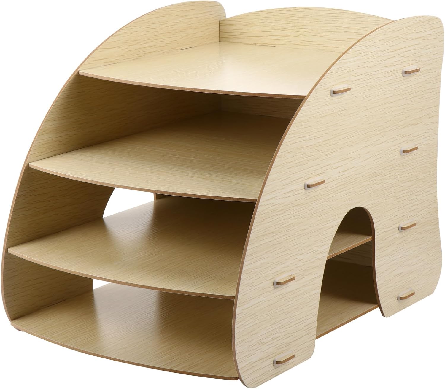 Wooden Multi-layer Desktop File Holder A4 Paper Organizer Office Storage Rack with Oak Finish for Desk Workspace and Office Supplies